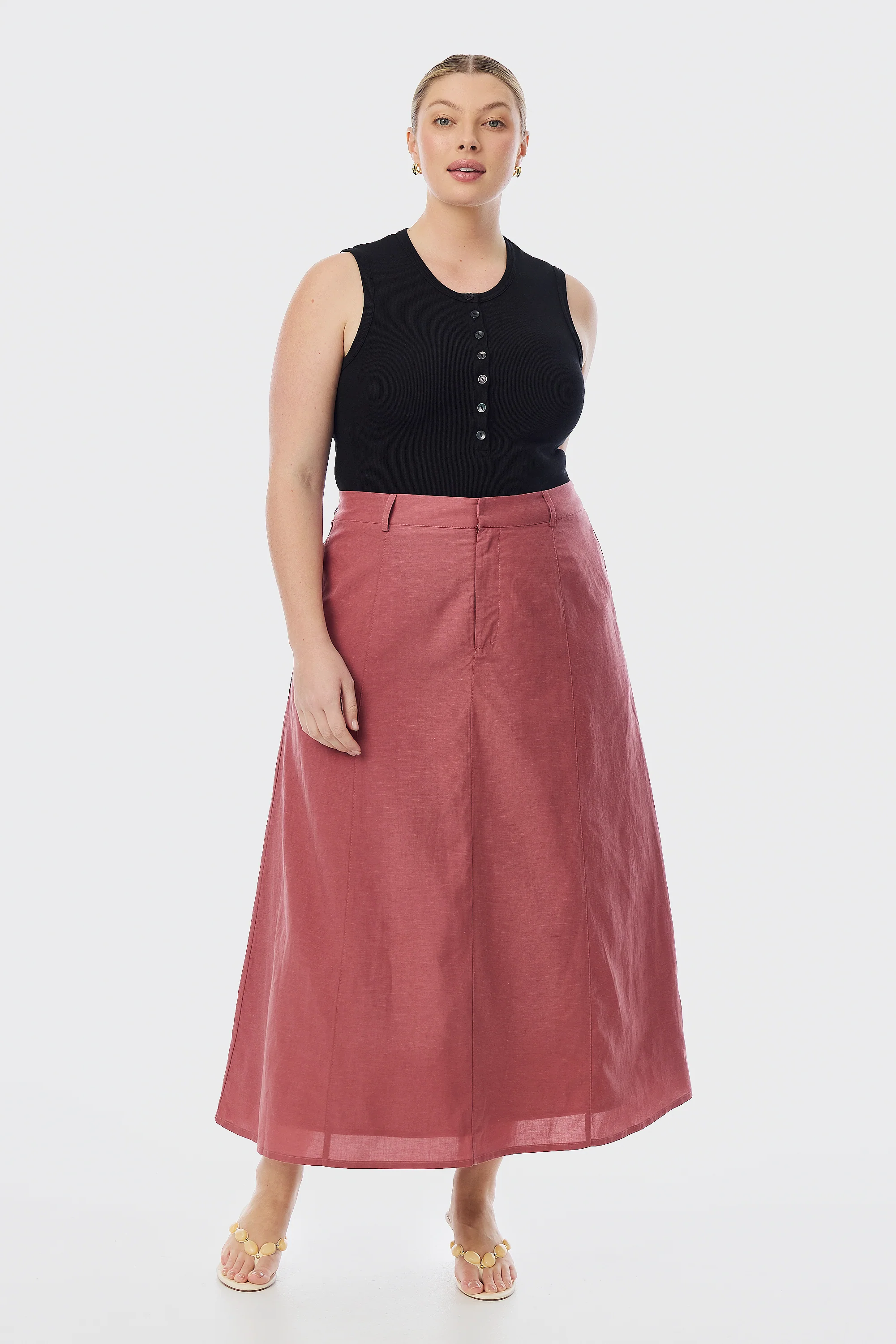 A-Line Midi Skirt - Cranberry - Image 3