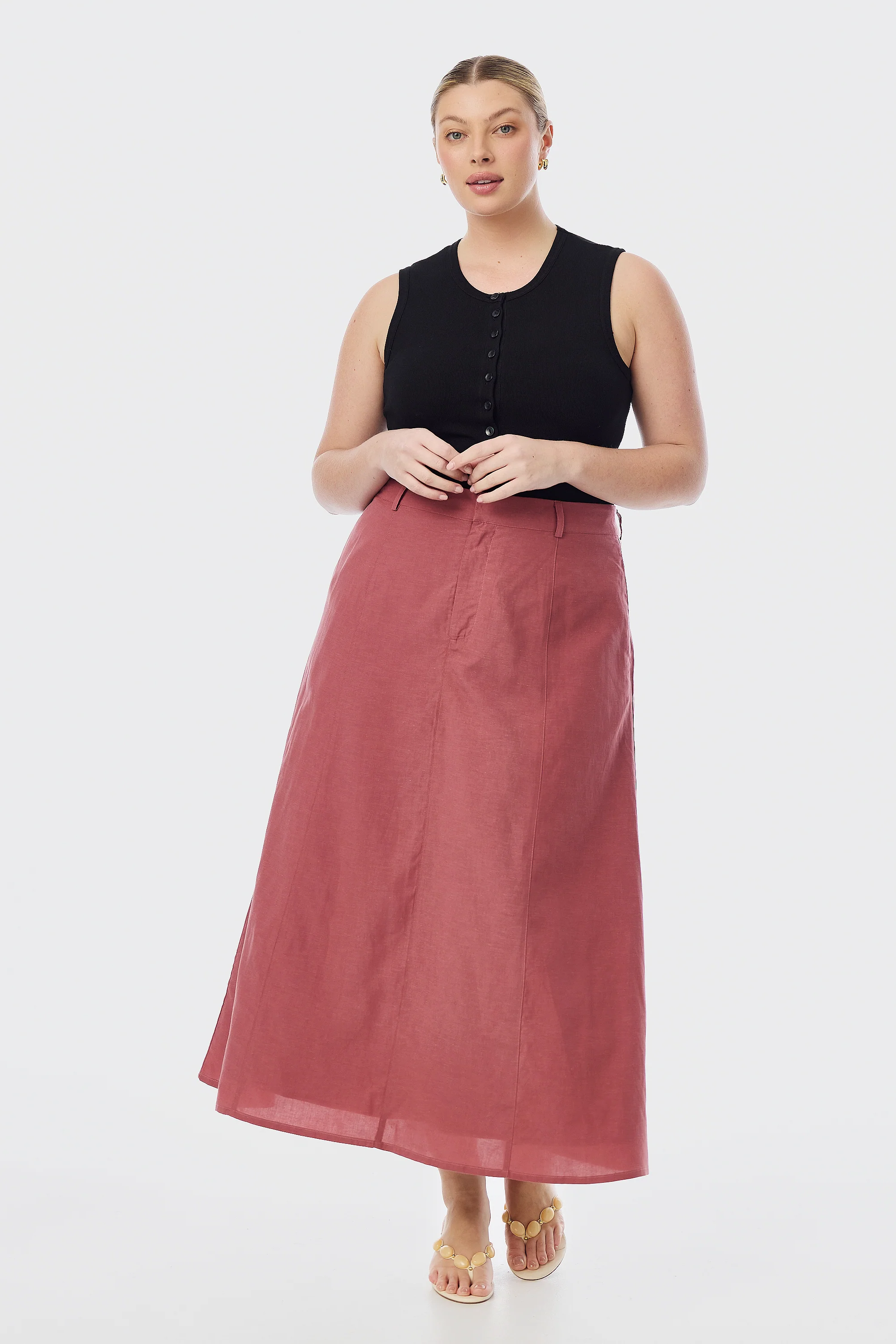 A-Line Midi Skirt - Cranberry - Image 4