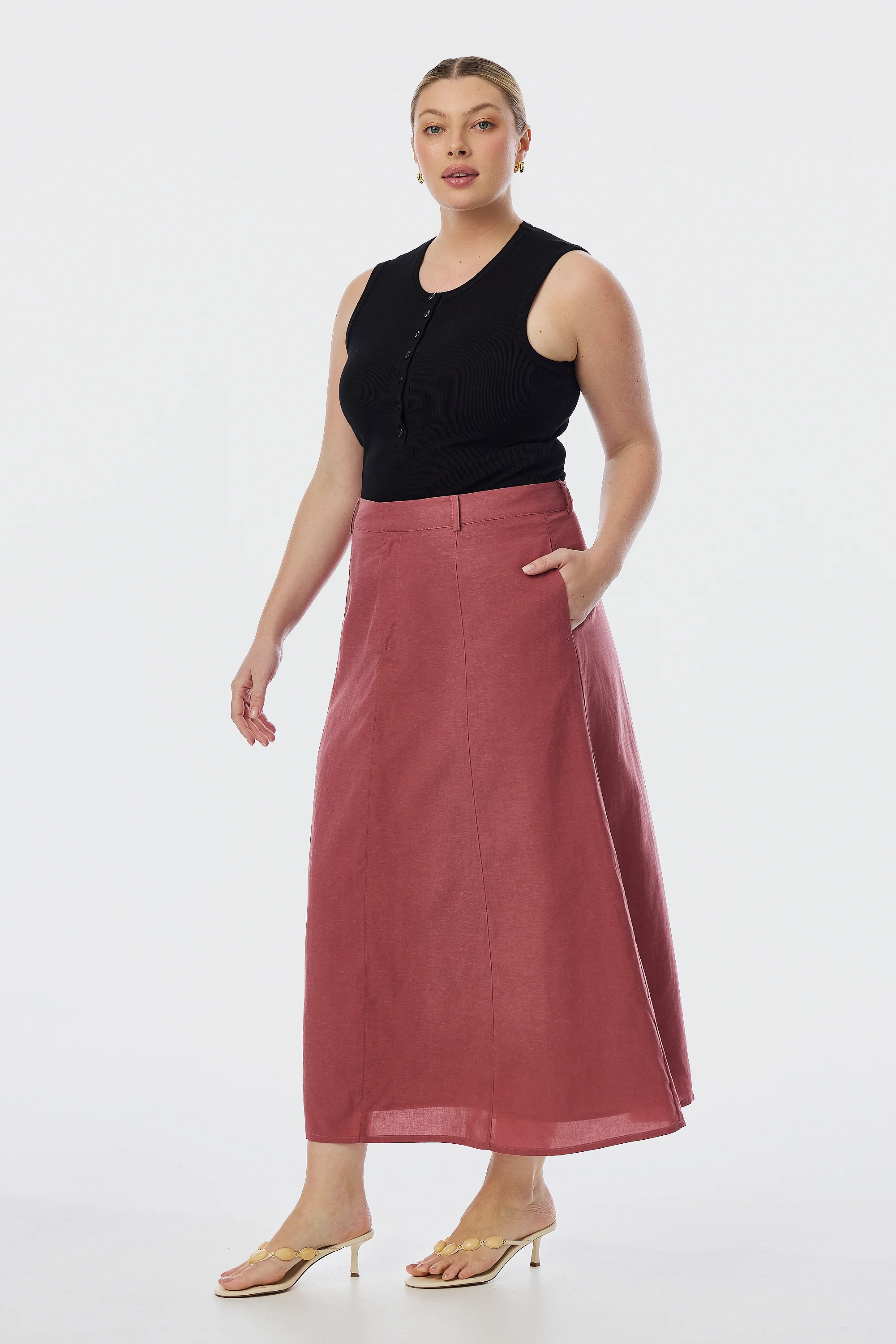A-Line Midi Skirt - Cranberry - Image 6