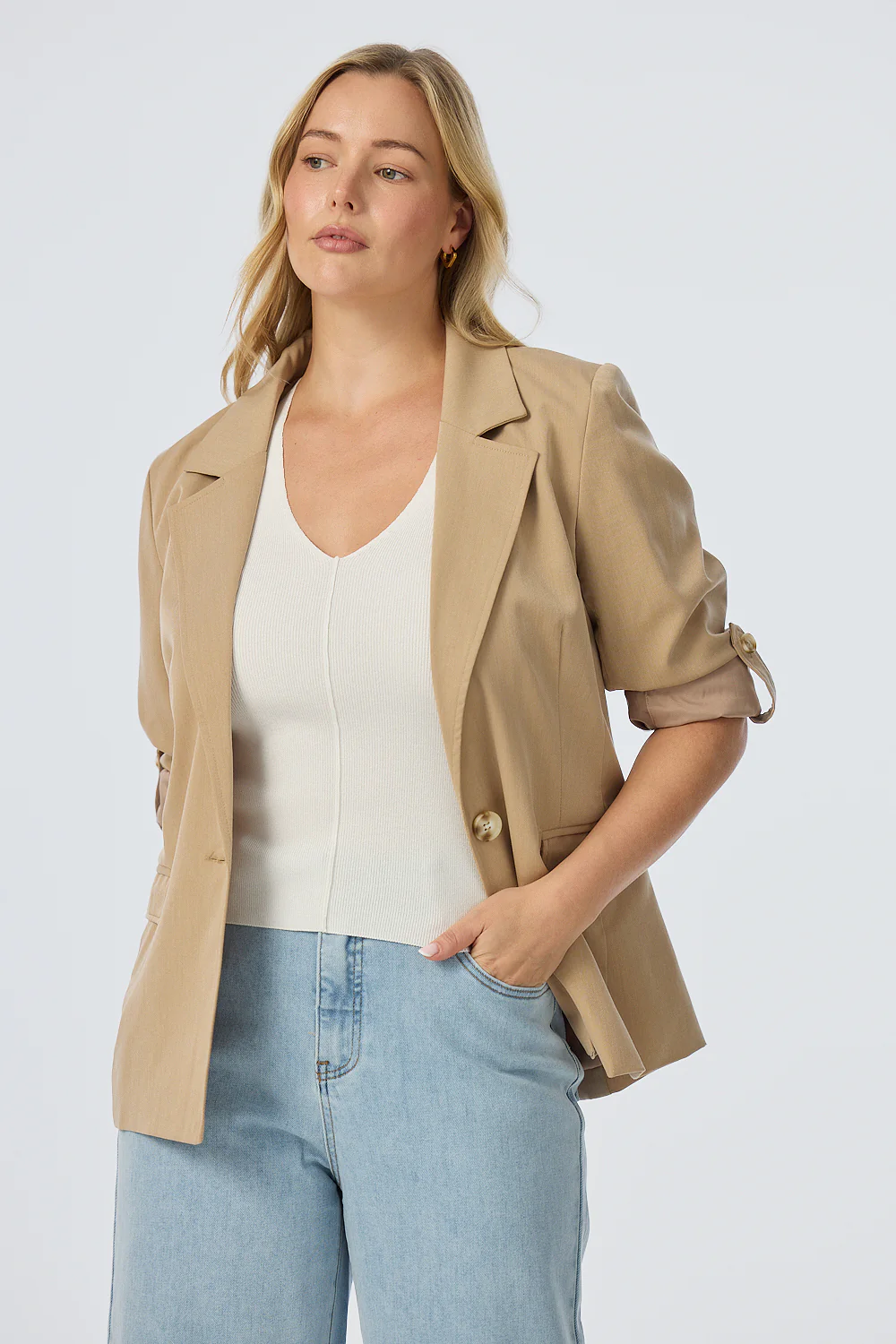 Adjustable Sleeve Blazer - Biscotti - Image 3
