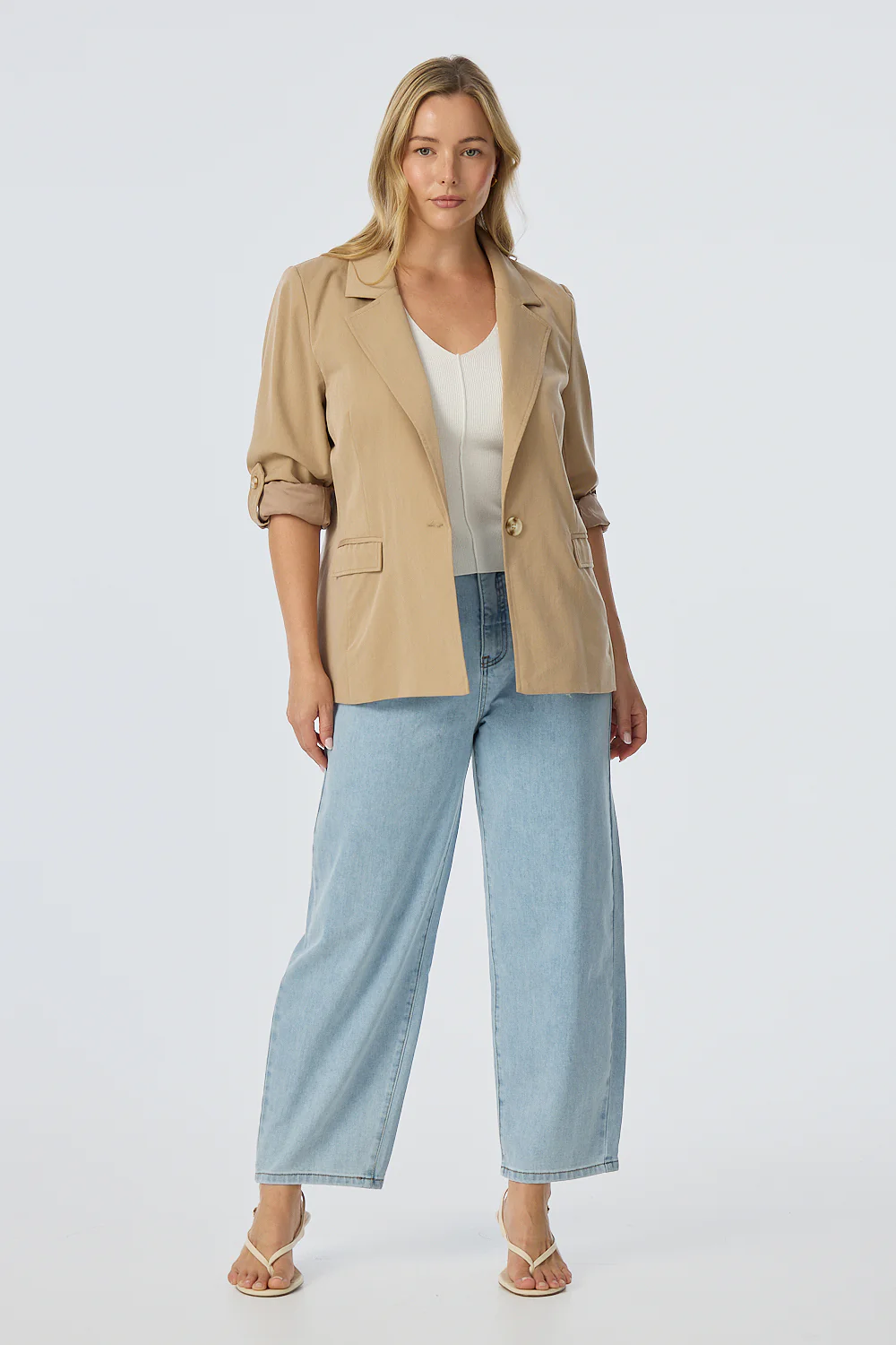 Adjustable Sleeve Blazer - Biscotti - Image 5