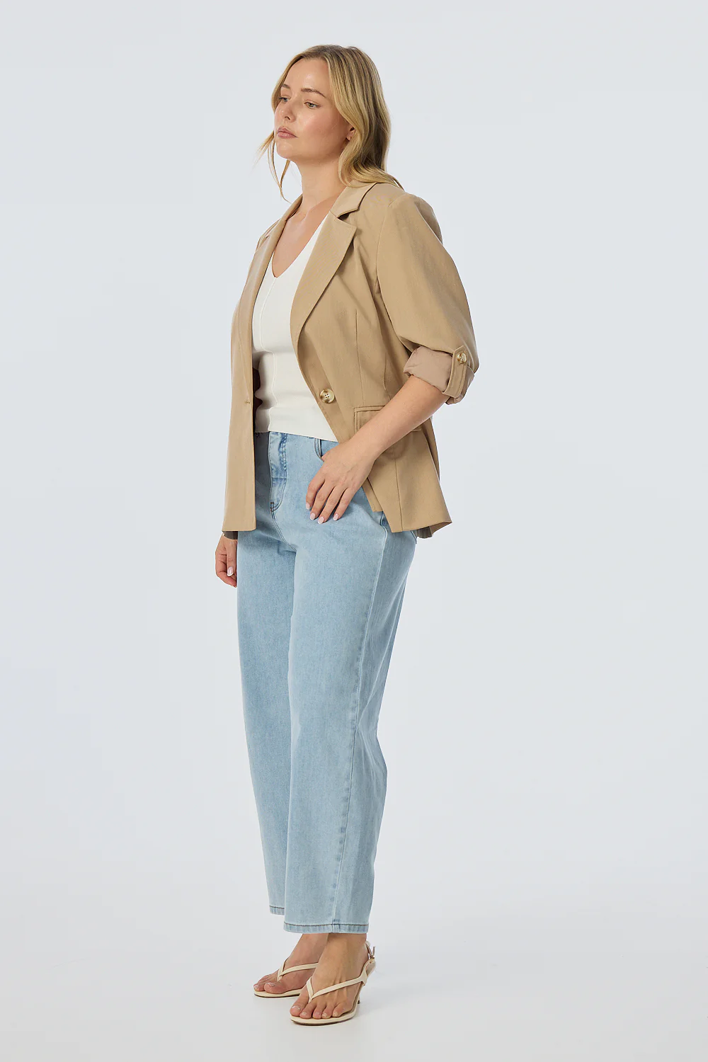 Adjustable Sleeve Blazer - Biscotti - Image 6