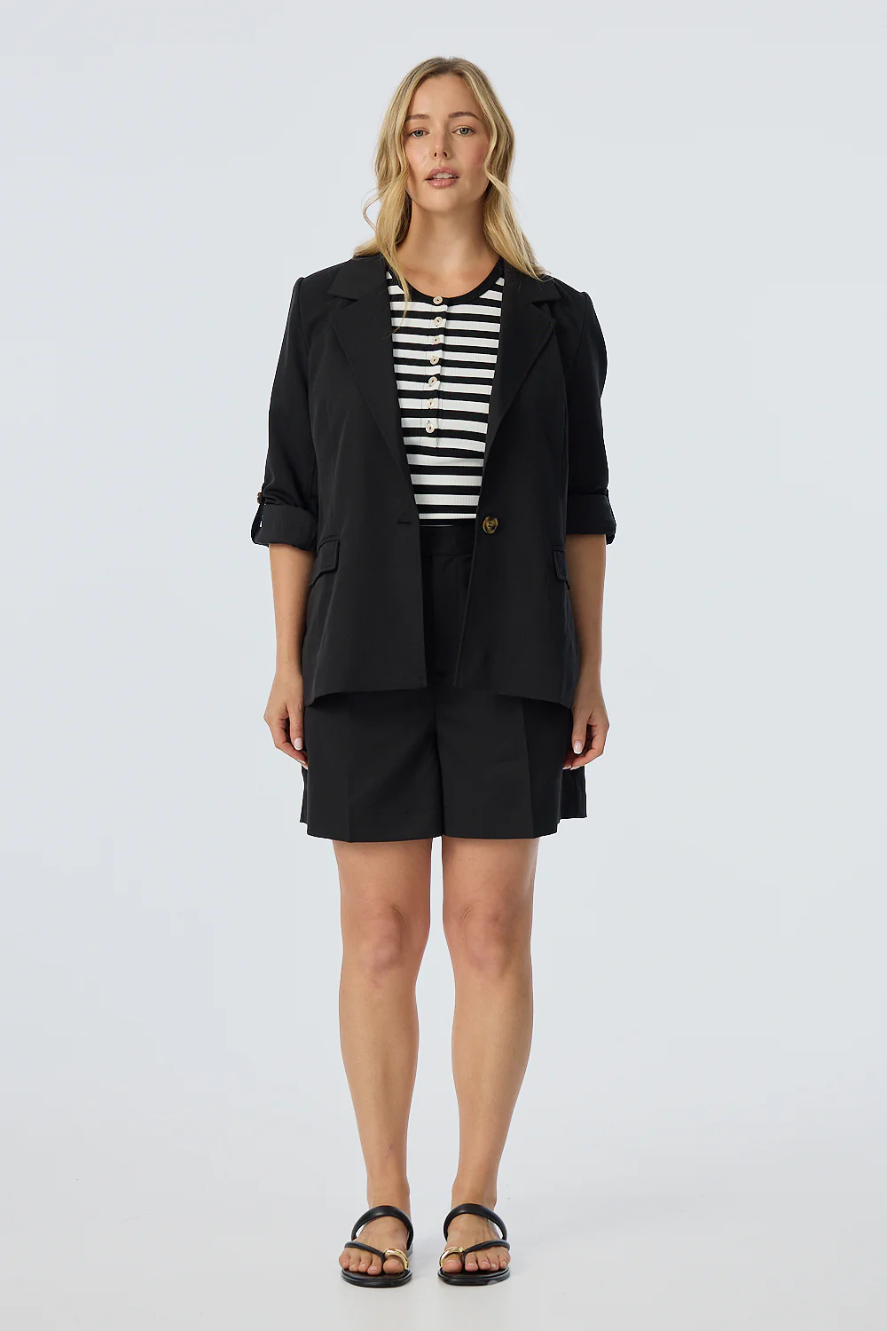 Adjustable Sleeve Blazer - Black - Image 3