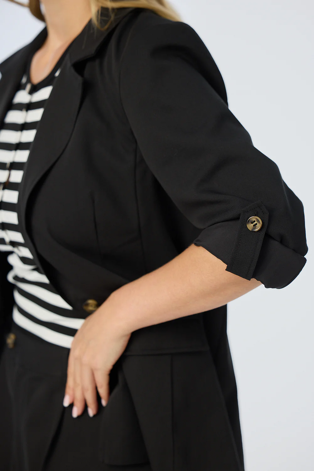 Adjustable Sleeve Blazer - Black - Image 6