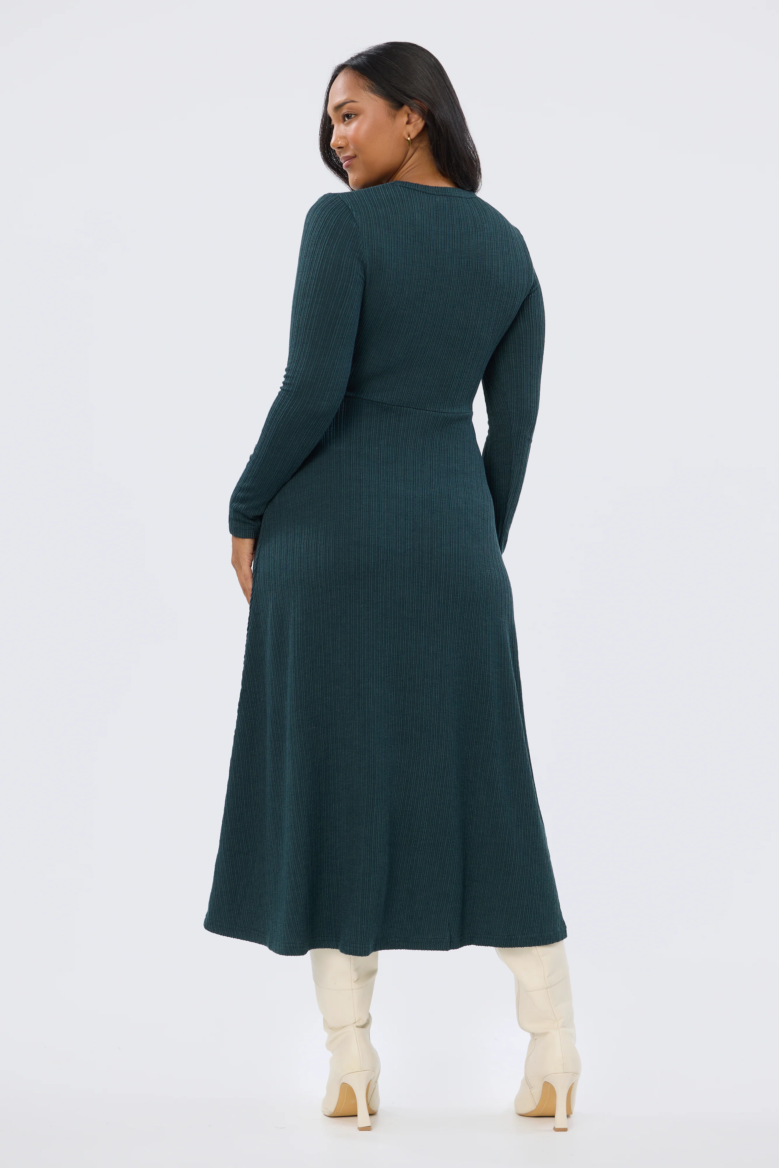 Buckle Gathered Midi Dress - Emerald - Image 4