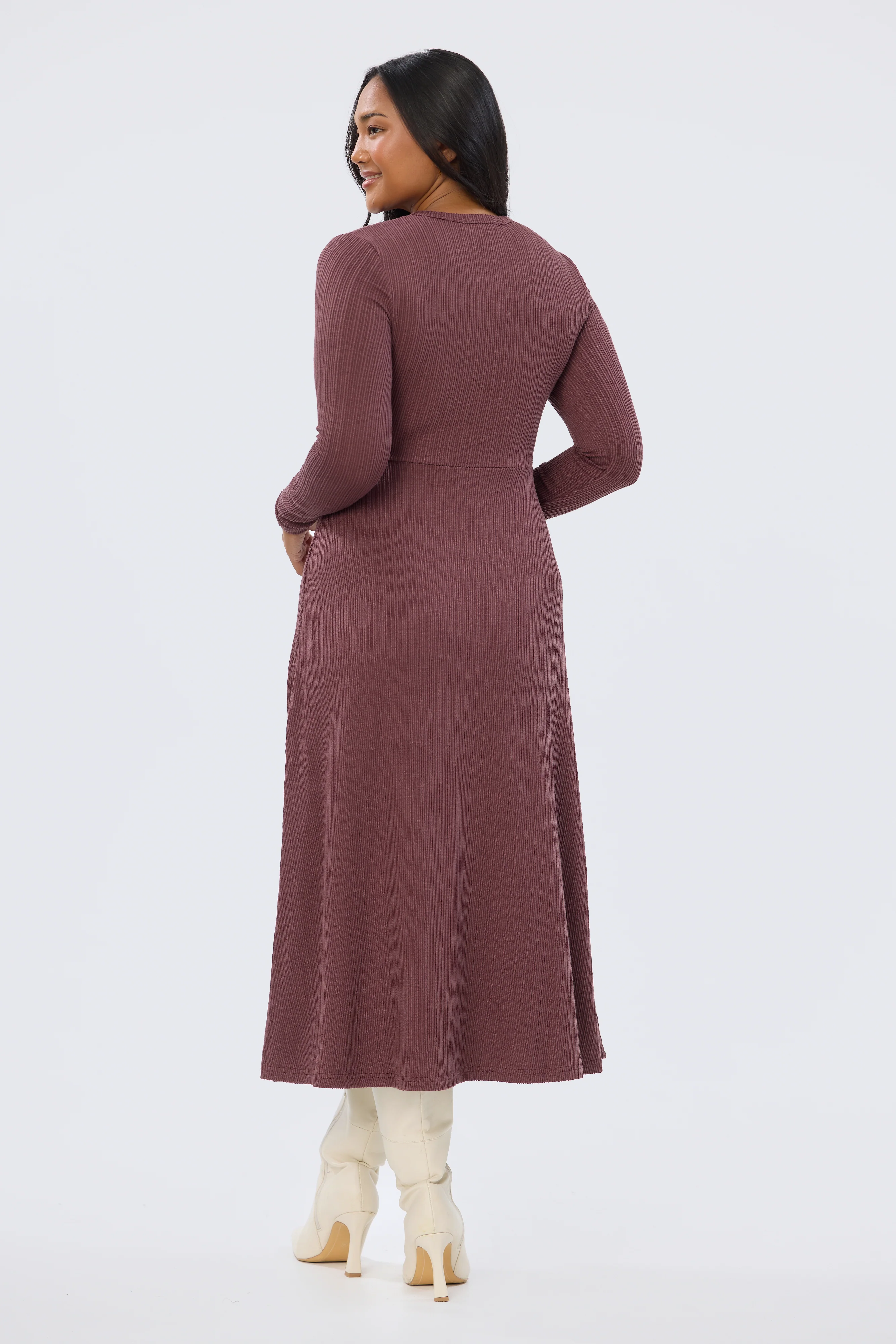 Buckle Gathered Midi Dress - Fig - Image 5