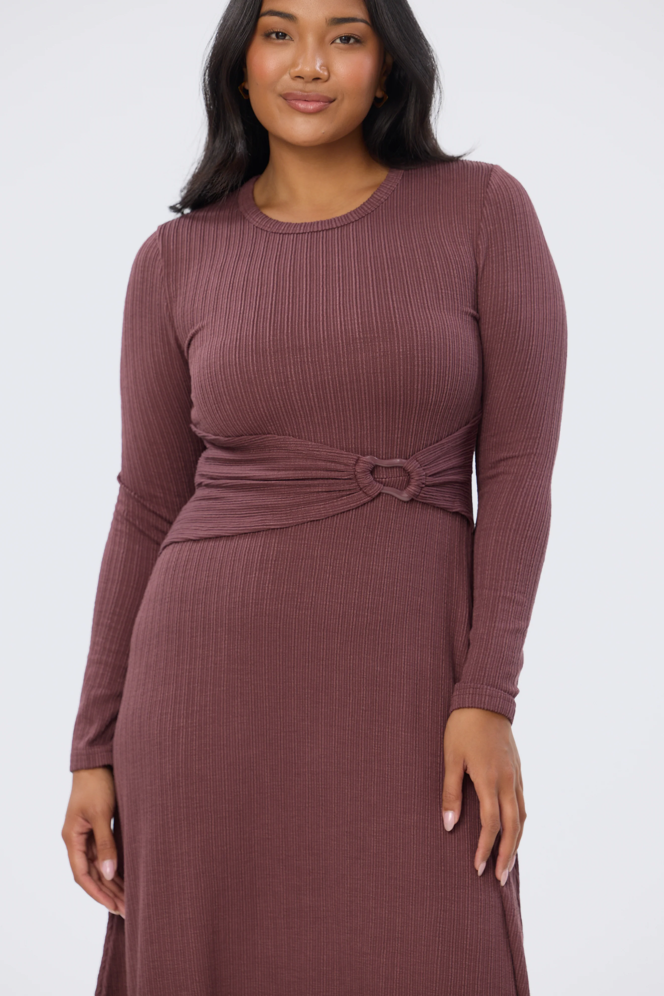 Buckle Gathered Midi Dress - Fig - Image 6