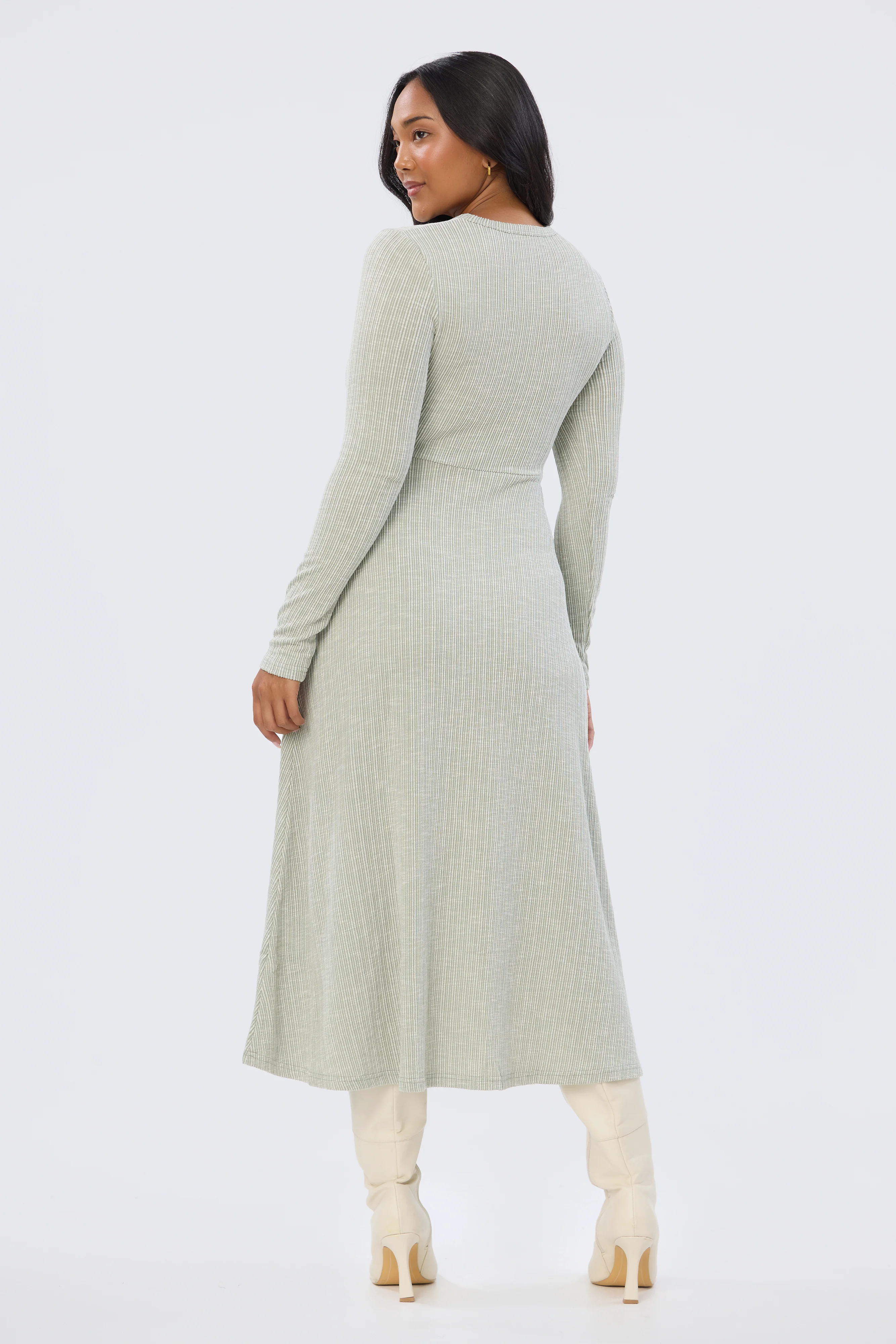 Buckle Gathered Midi Dress - Sage Marl - Image 4
