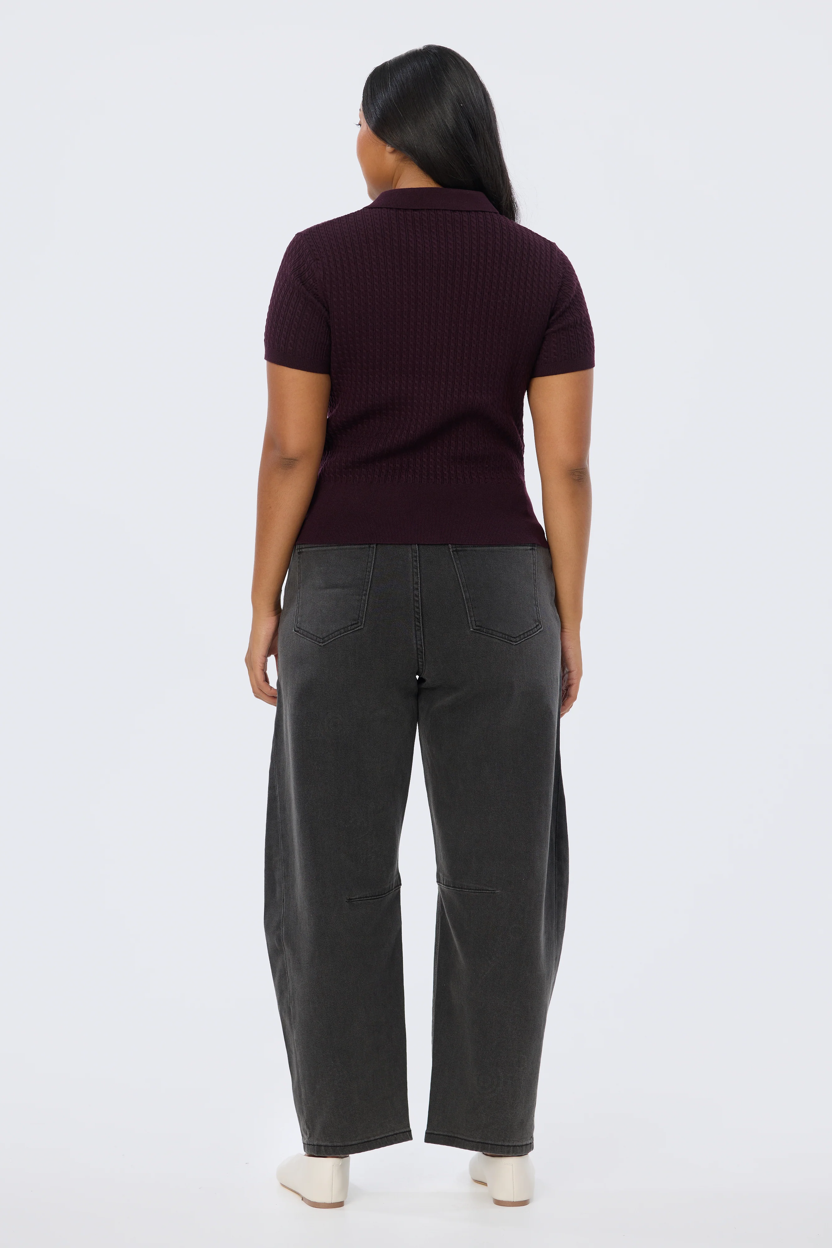 Cable Knit Zip Top - Aubergine - Image 5