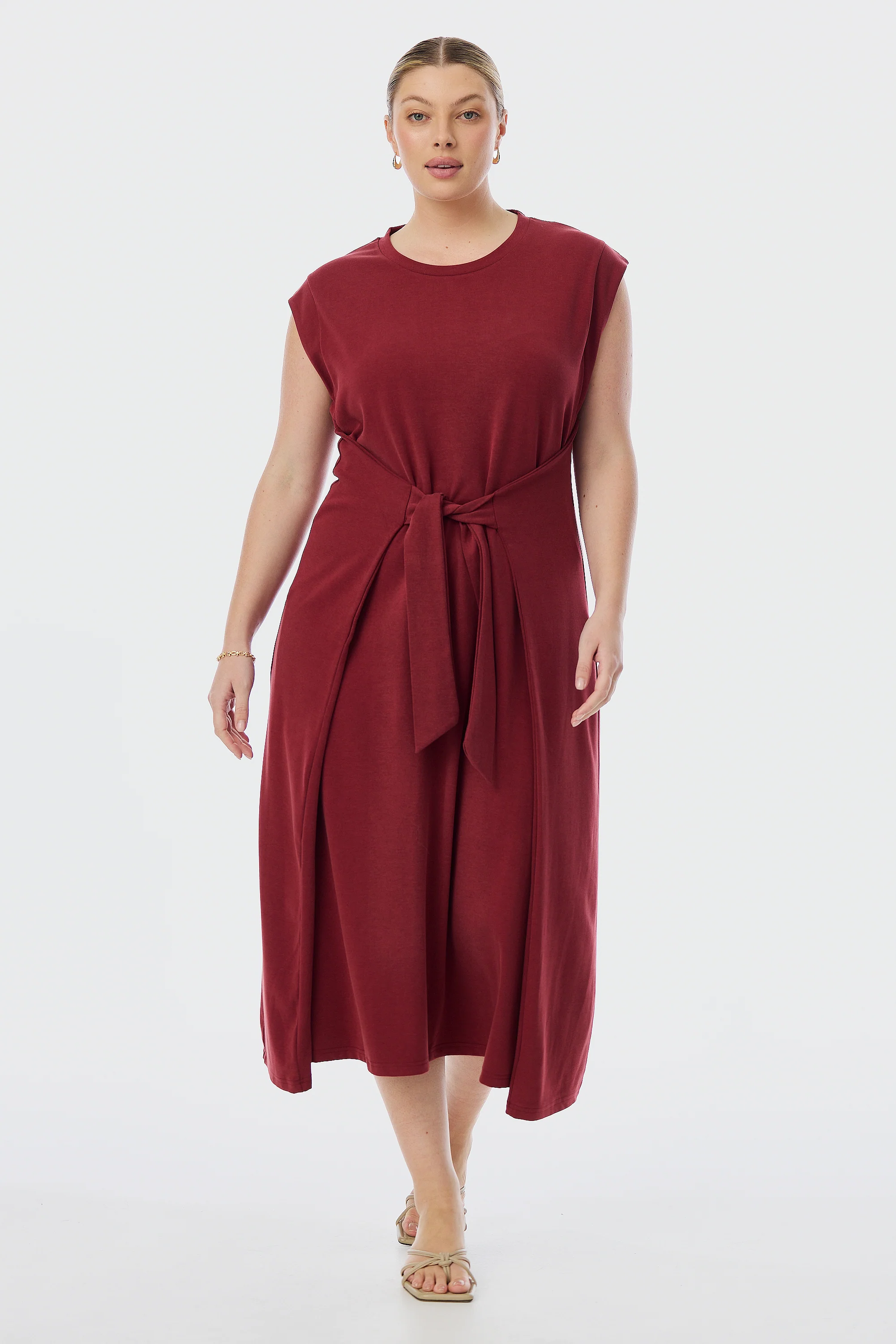 Cap Sleeve Jersey Dress - Cranberry - Image 3