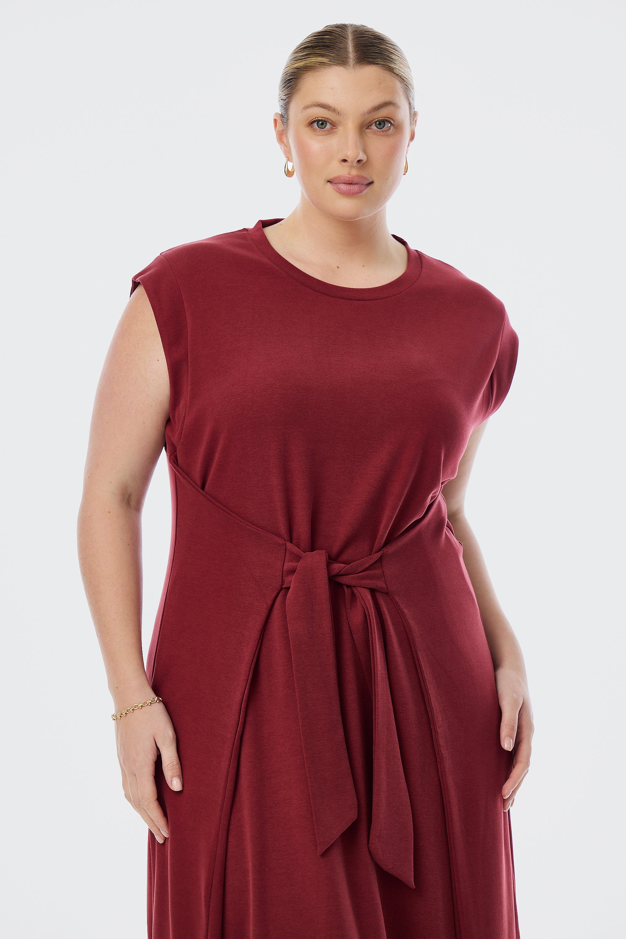 Cap Sleeve Jersey Dress - Cranberry - Image 4