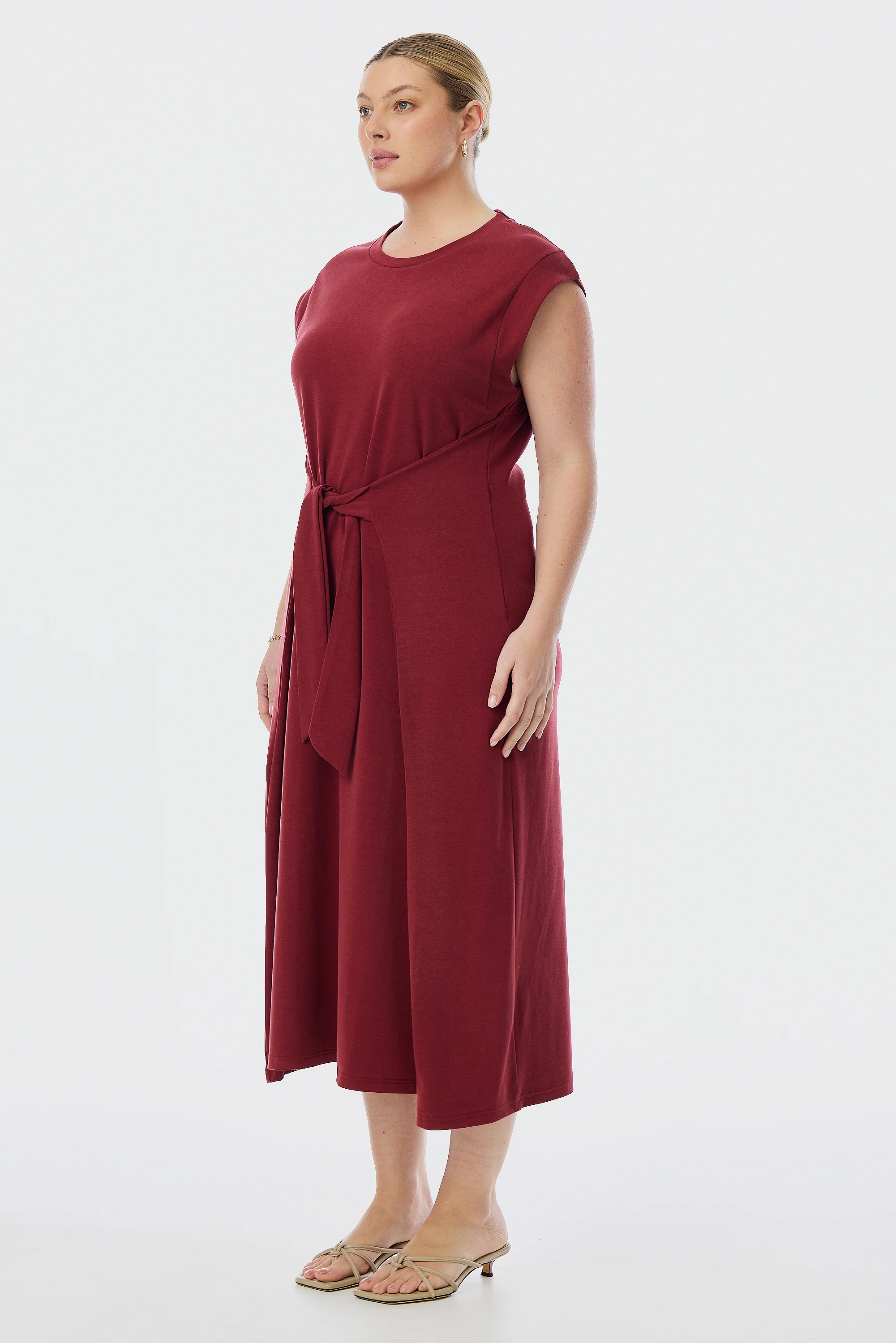 Cap Sleeve Jersey Dress - Cranberry - Image 5