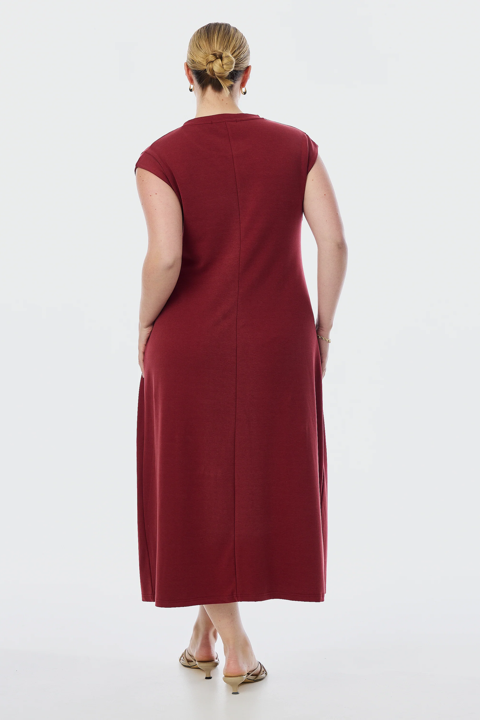 Cap Sleeve Jersey Dress - Cranberry - Image 6