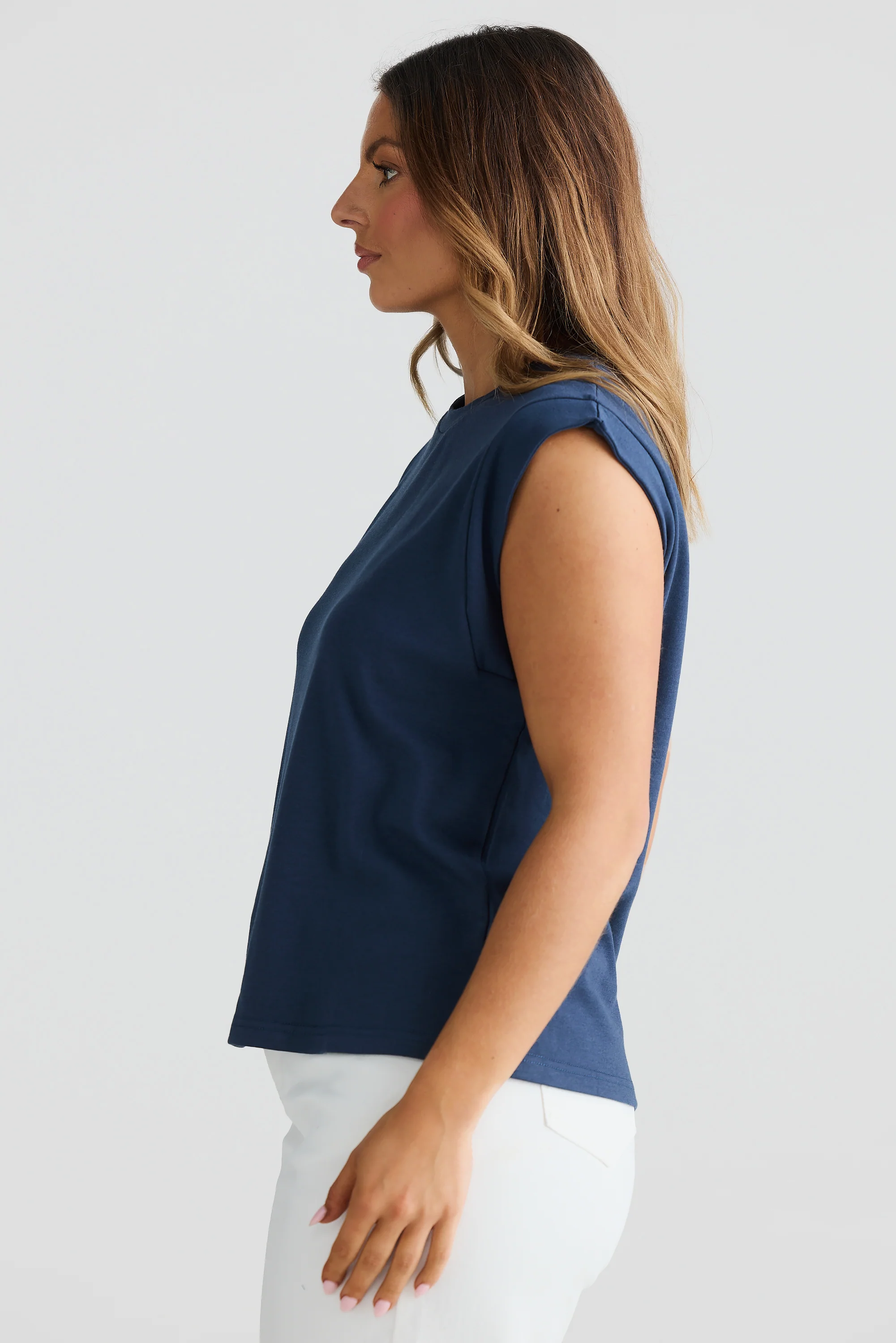 Cap Sleeve Jersey Tank - Navy - Image 3