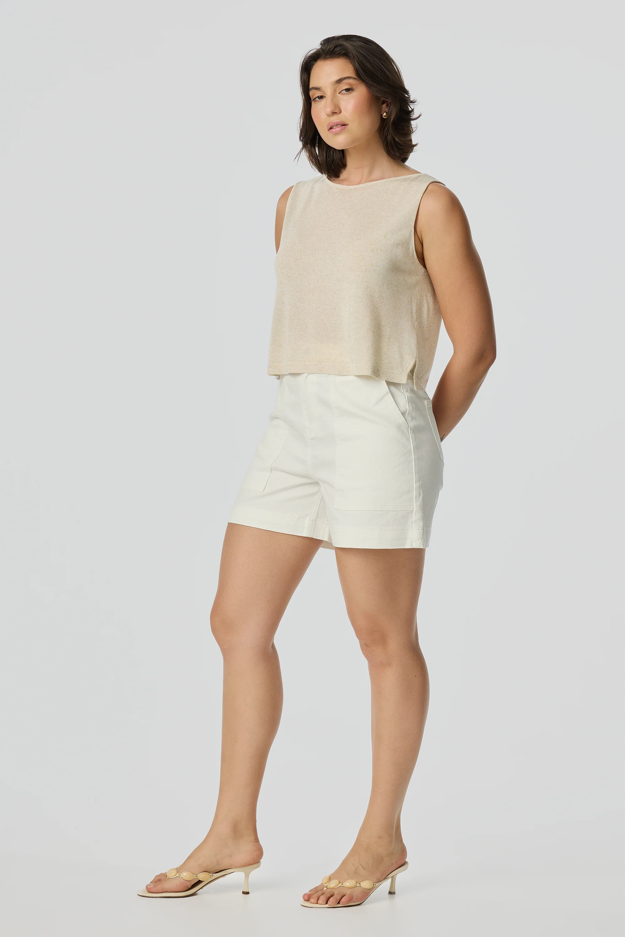 Crochet Boat Neck Tank - Wheat Marl - Image 3