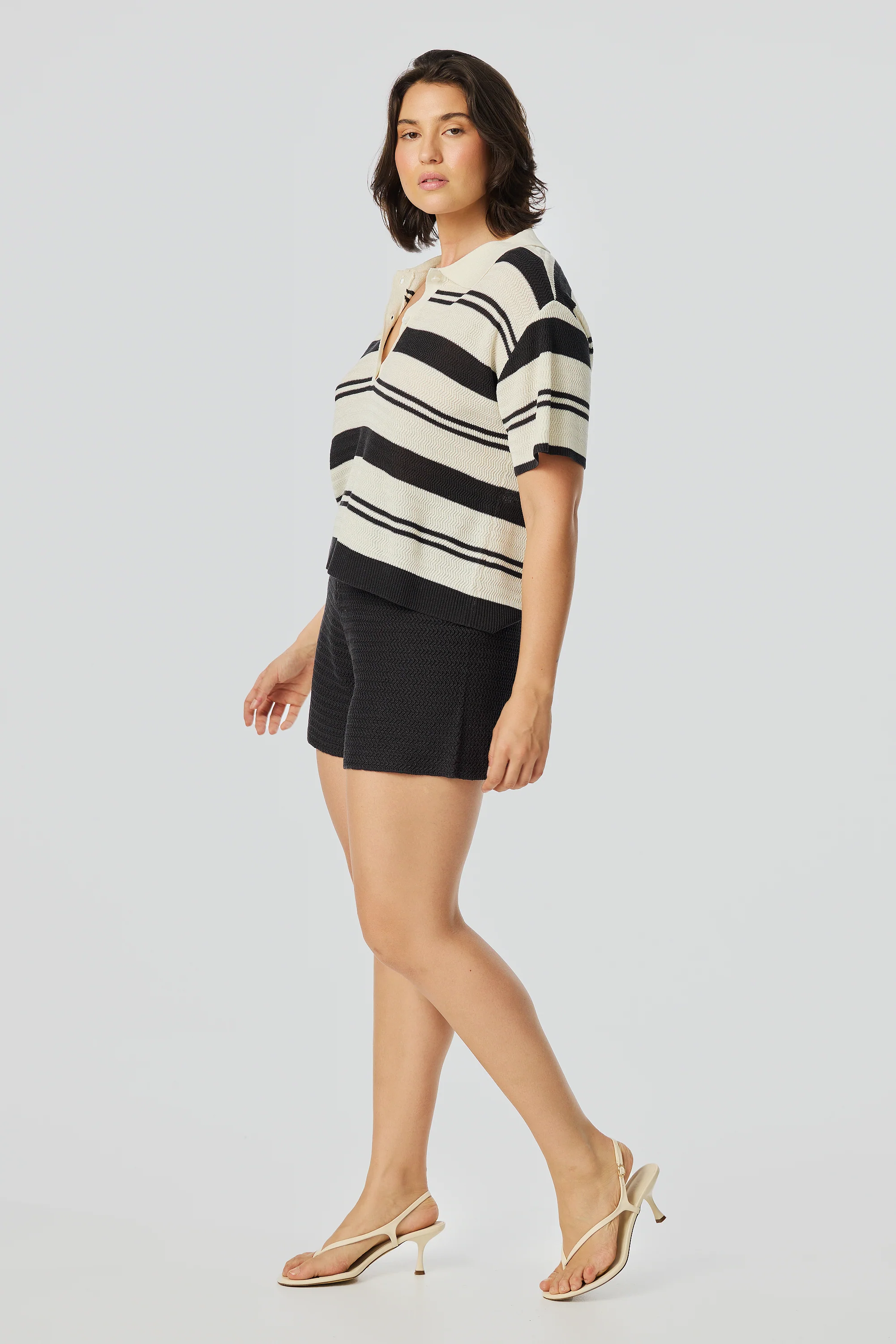 Crochet Polo Top - Ink Black Stripe - Image 4