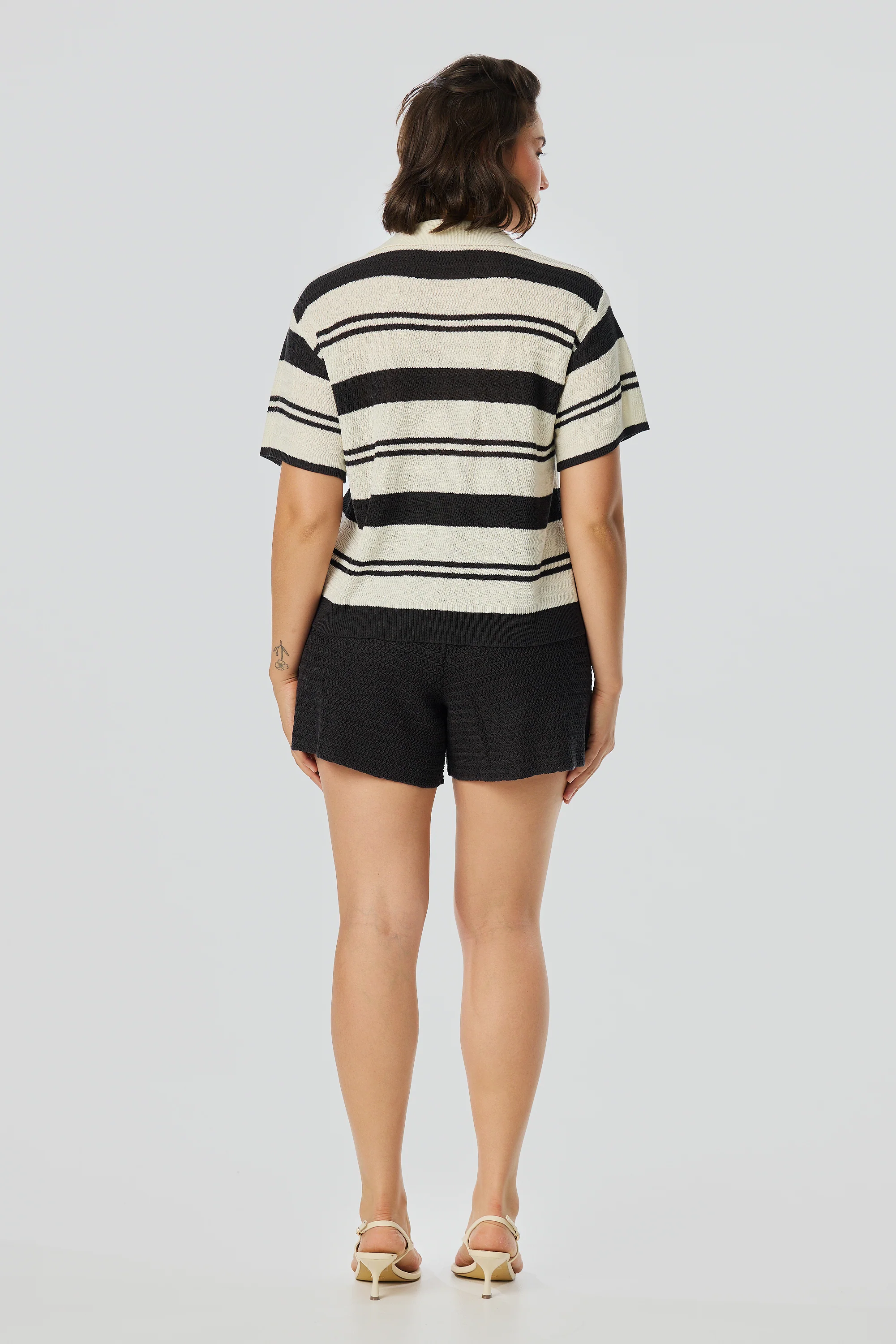 Crochet Polo Top - Ink Black Stripe - Image 5