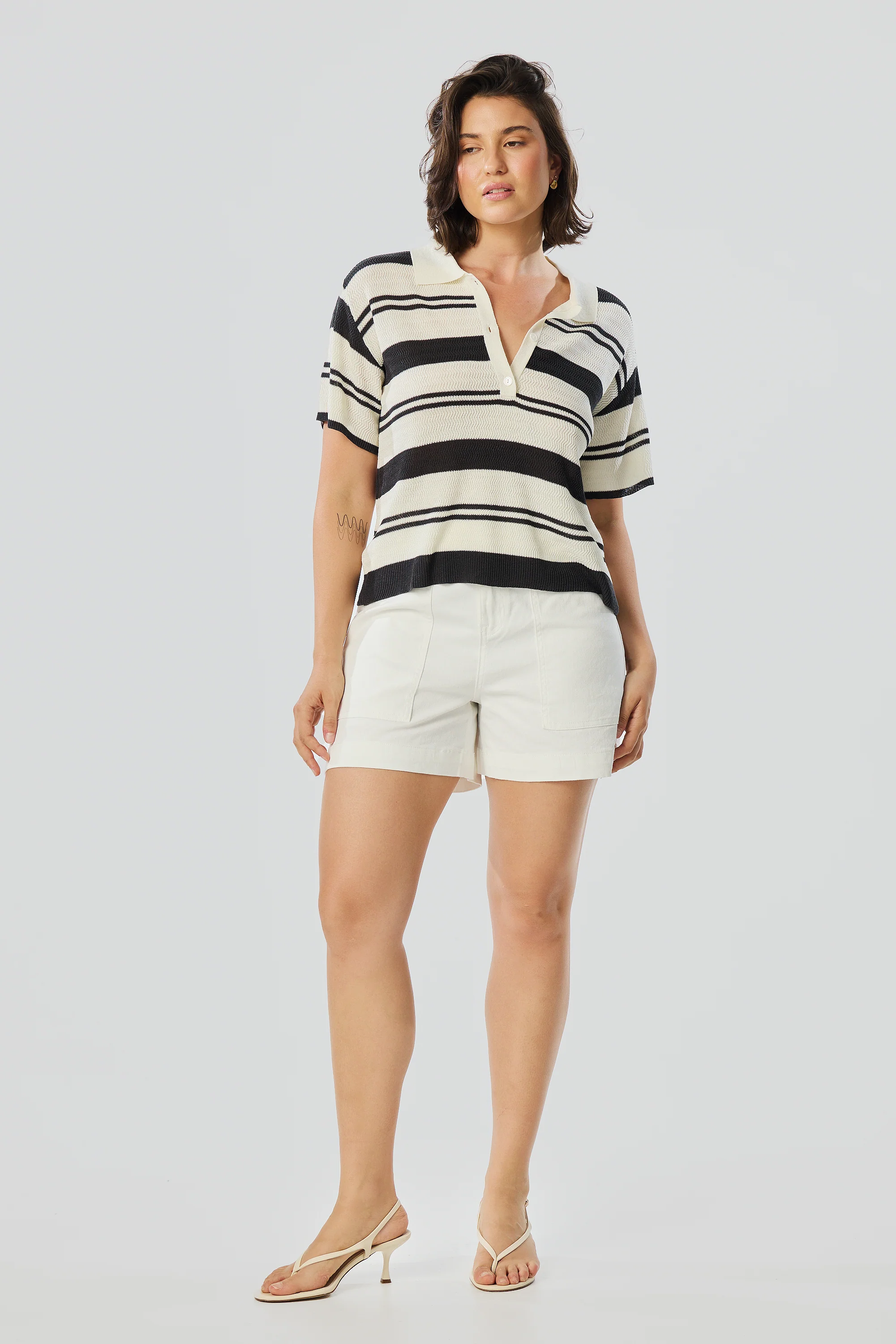 Crochet Polo Top - Ink Black Stripe - Image 6