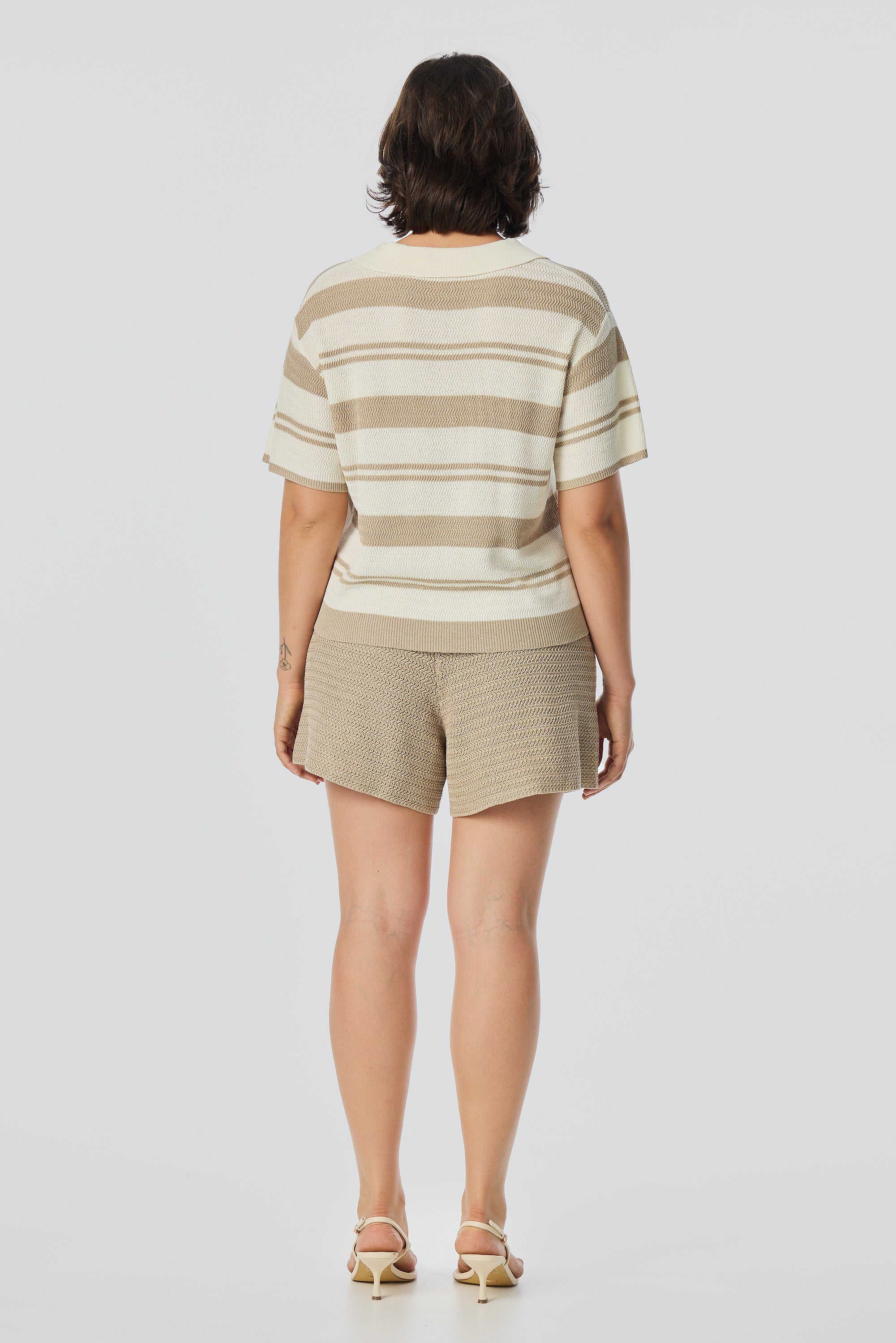 Crochet Polo Top - Wheat Stripe - Image 5