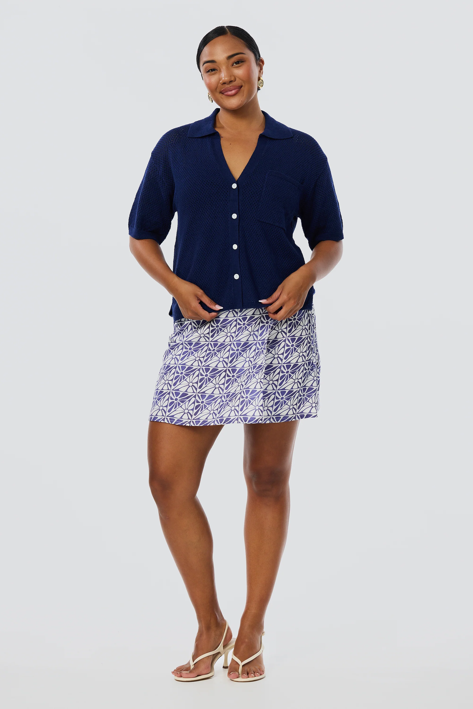 Crochet Short Sleeve Shirt - Indigo Blue - Image 3