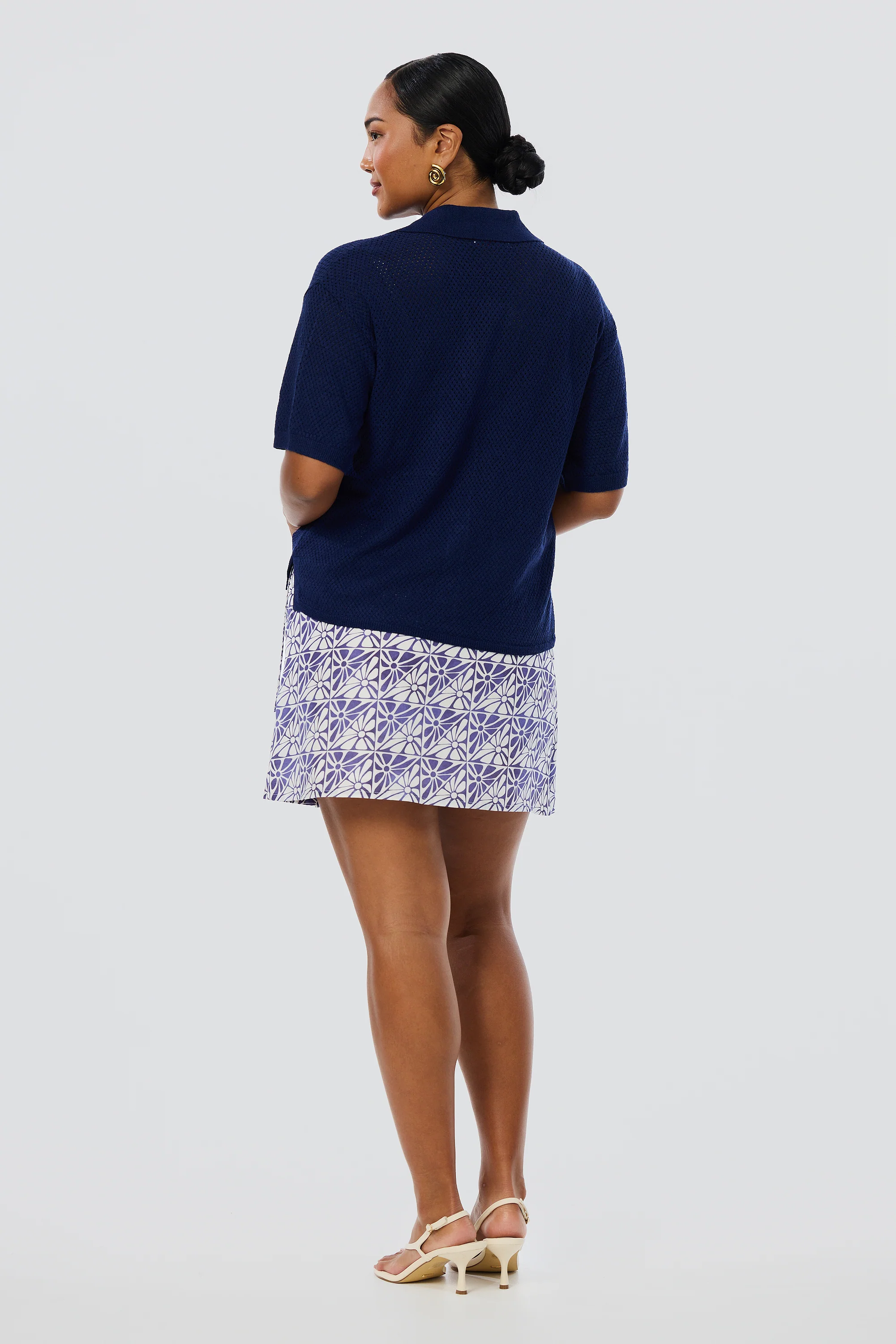 Crochet Short Sleeve Shirt - Indigo Blue - Image 7