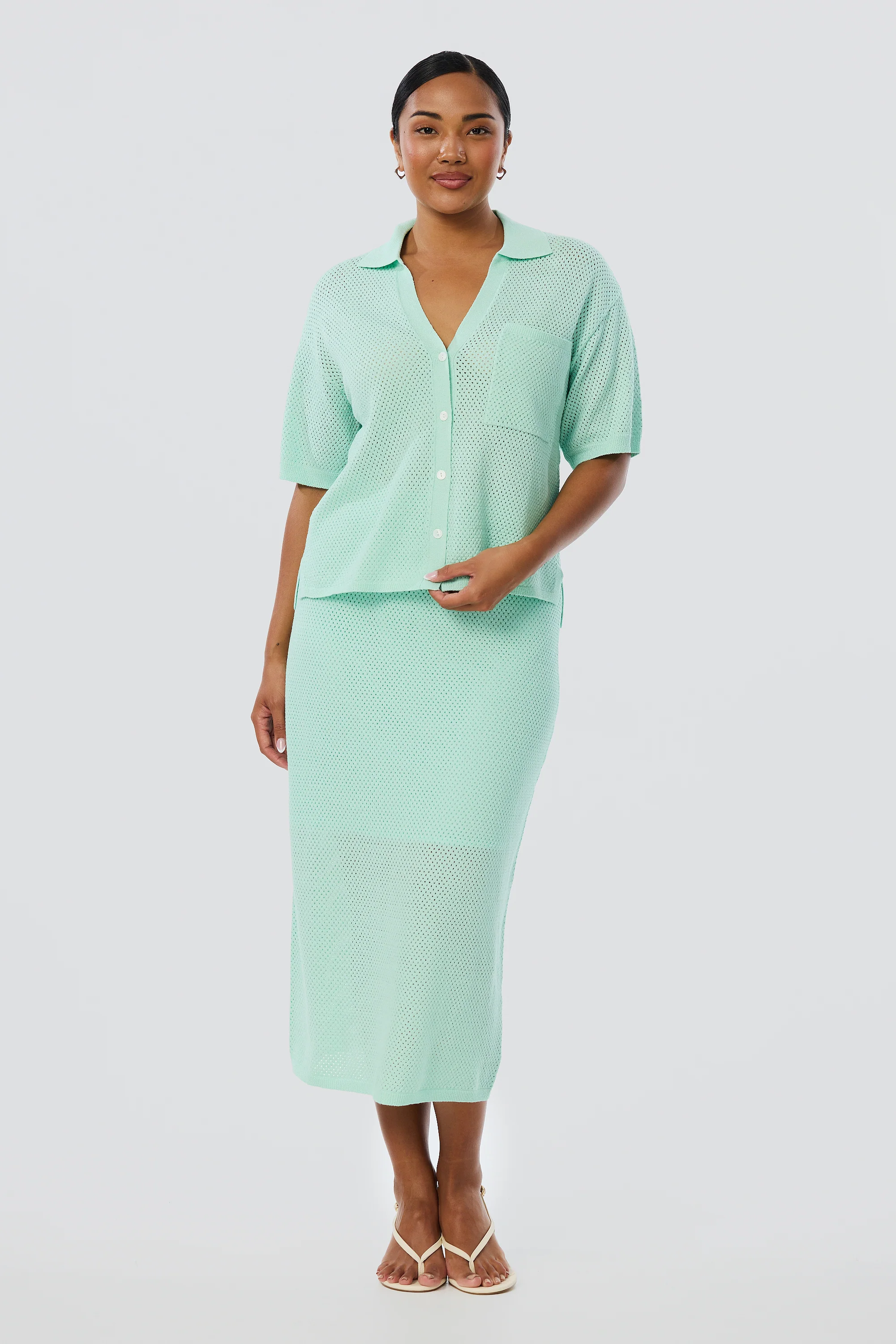 Crochet Short Sleeve Shirt - Mint - Image 3