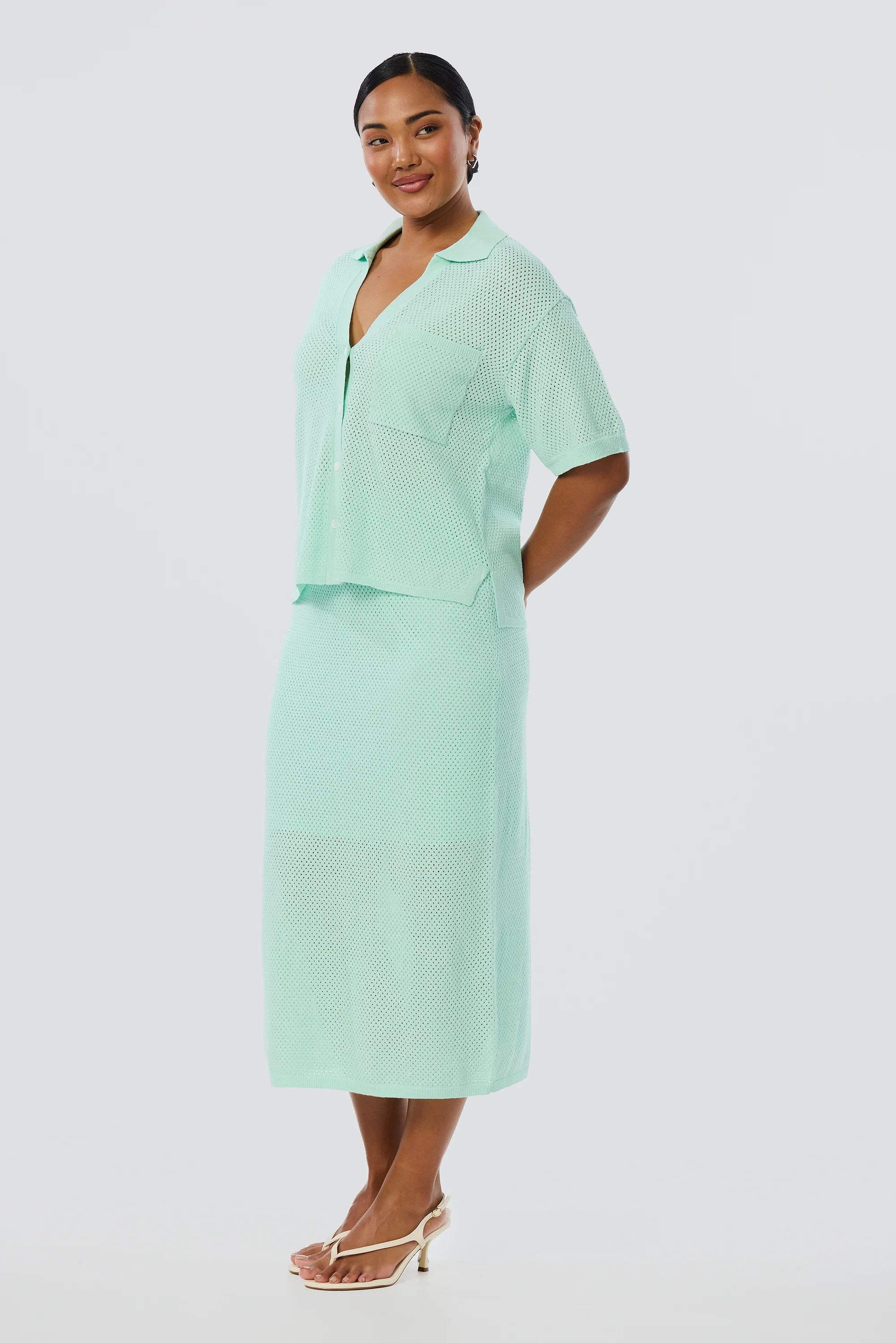 Crochet Short Sleeve Shirt - Mint - Image 4