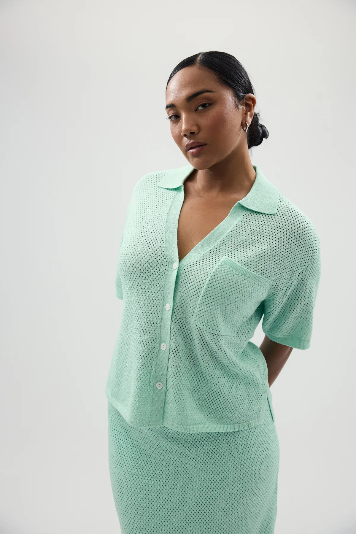 Crochet Short Sleeve Shirt - Mint - Image 8