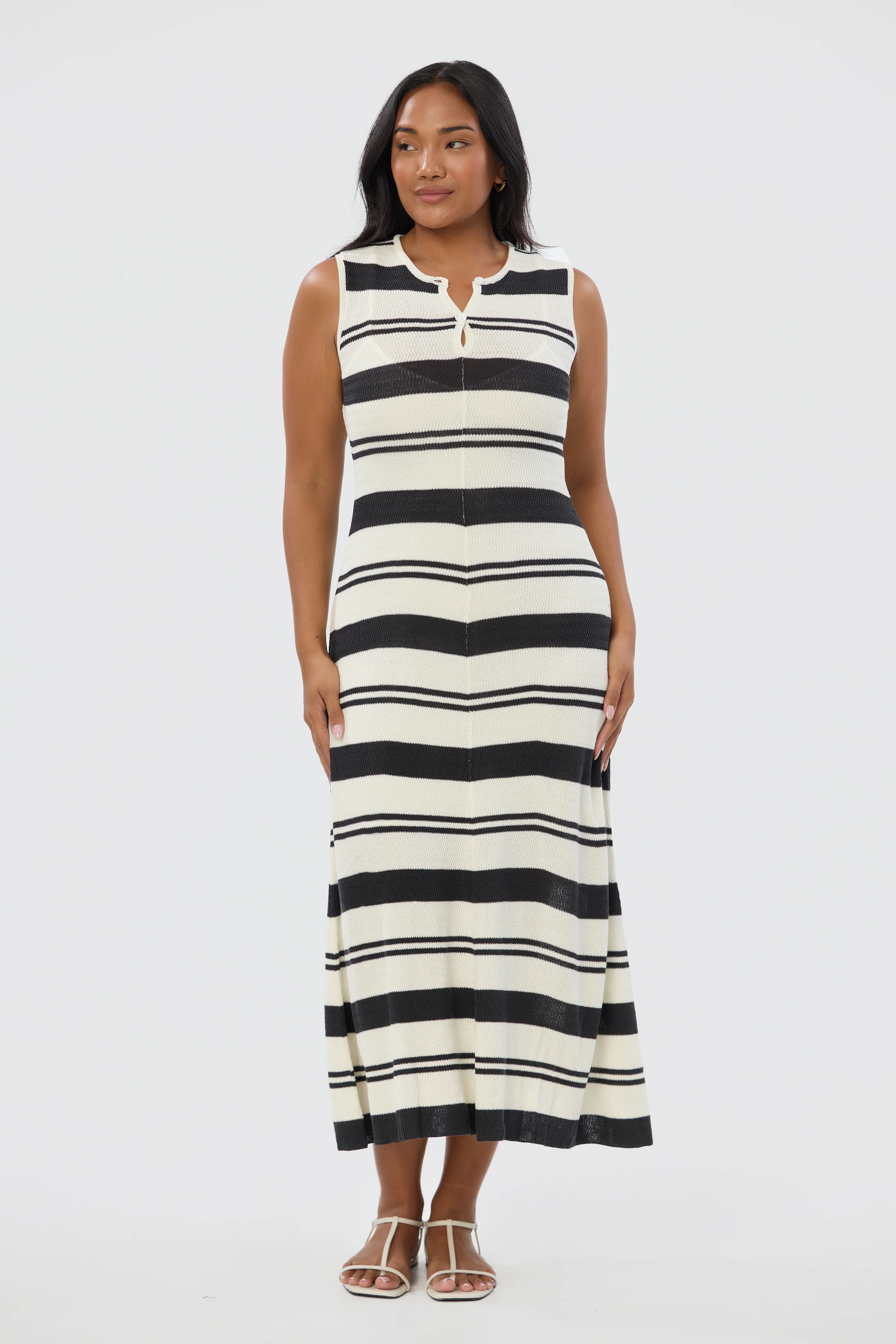 Crochet Sleeveless Dress - Ink Black Stripe