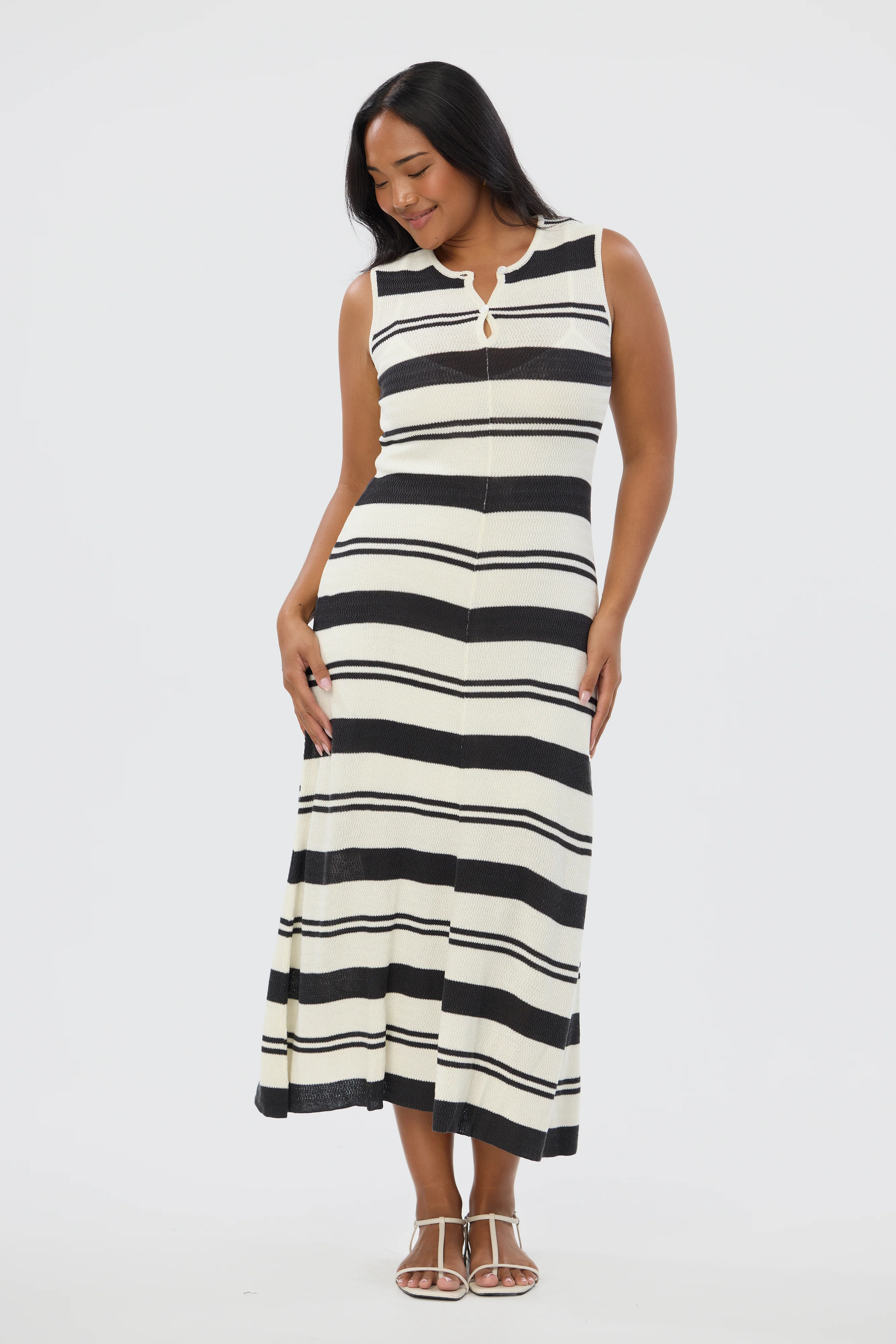 Crochet Sleeveless Dress - Ink Black Stripe - Image 2