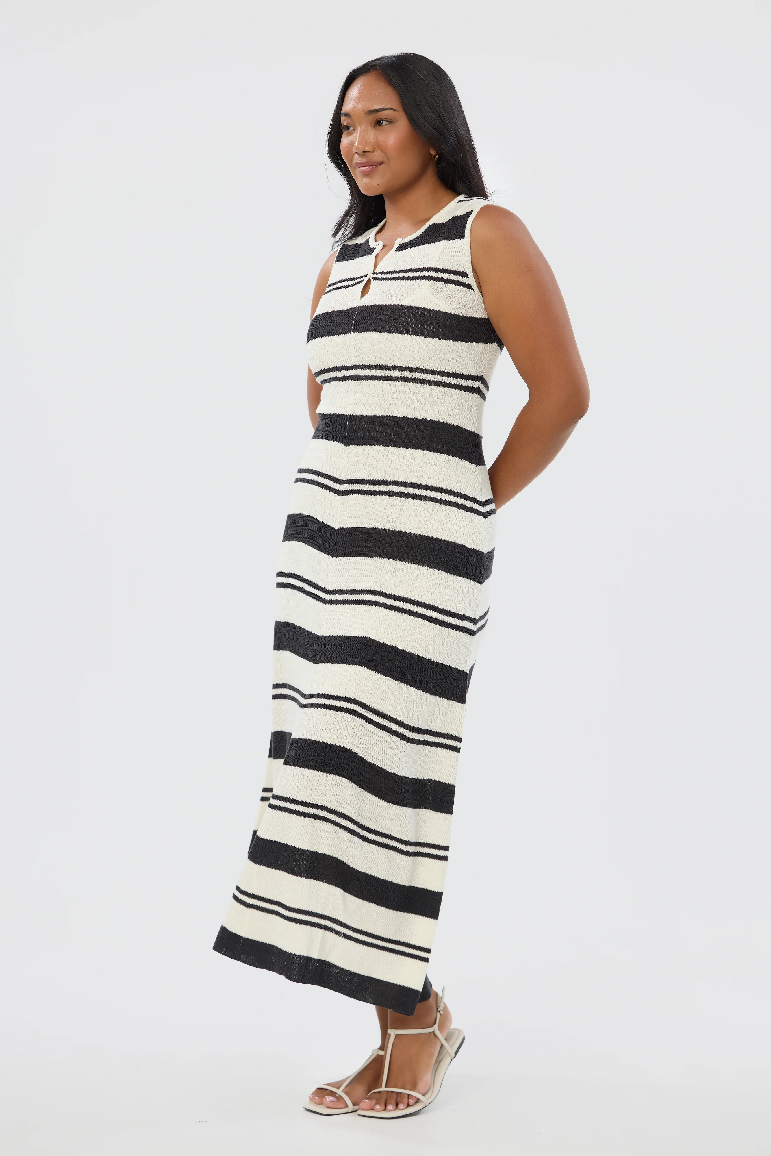 Crochet Sleeveless Dress - Ink Black Stripe - Image 4