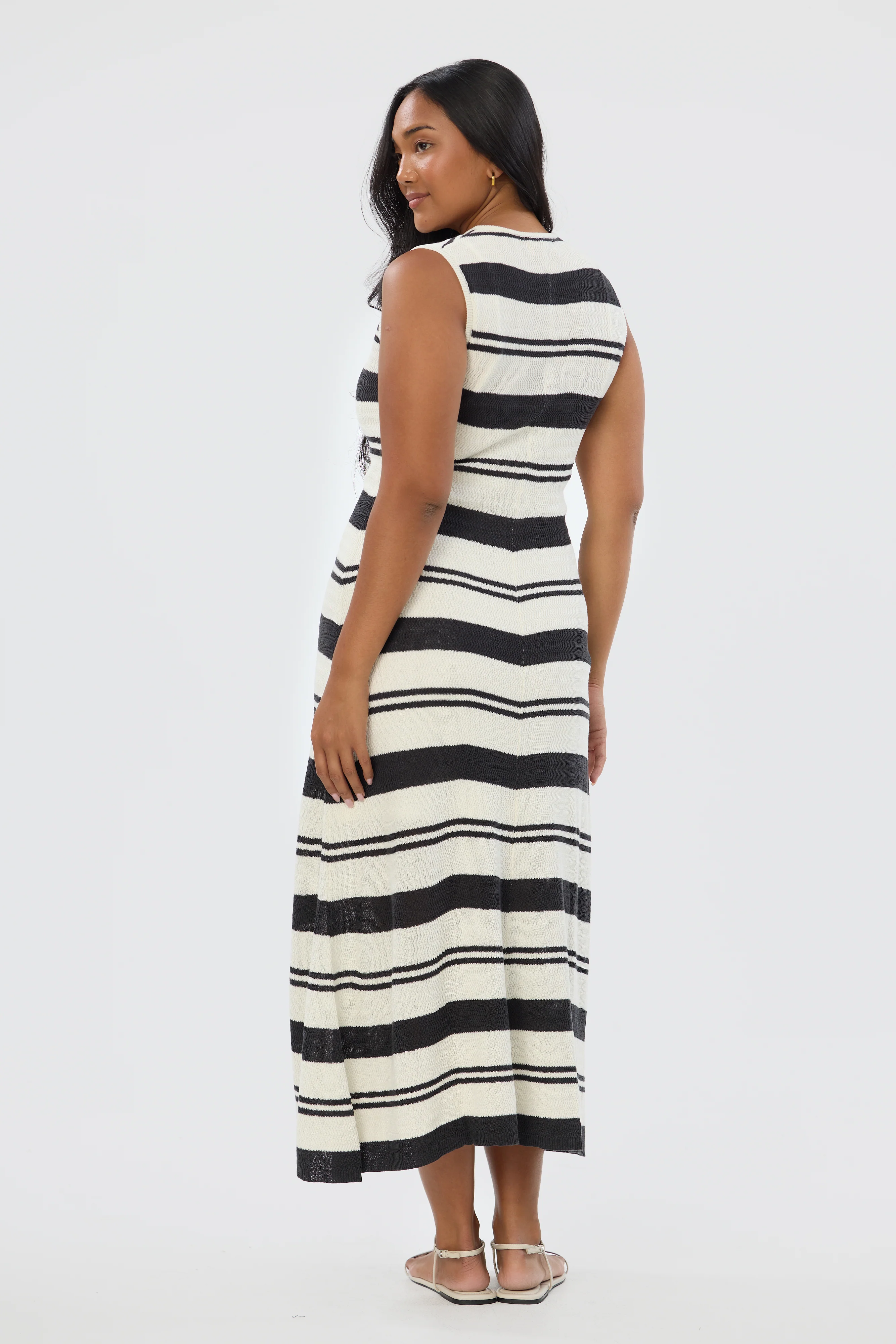 Crochet Sleeveless Dress - Ink Black Stripe - Image 5