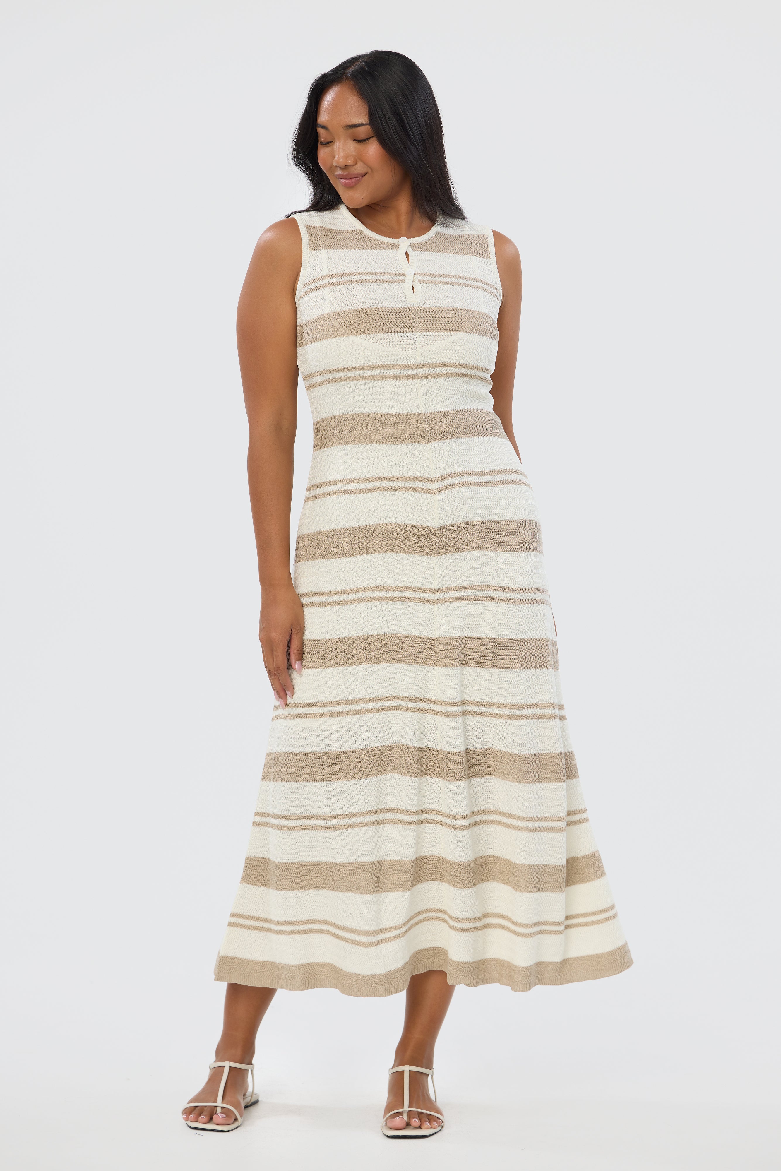 Crochet Sleeveless Dress - Wheat Stripe