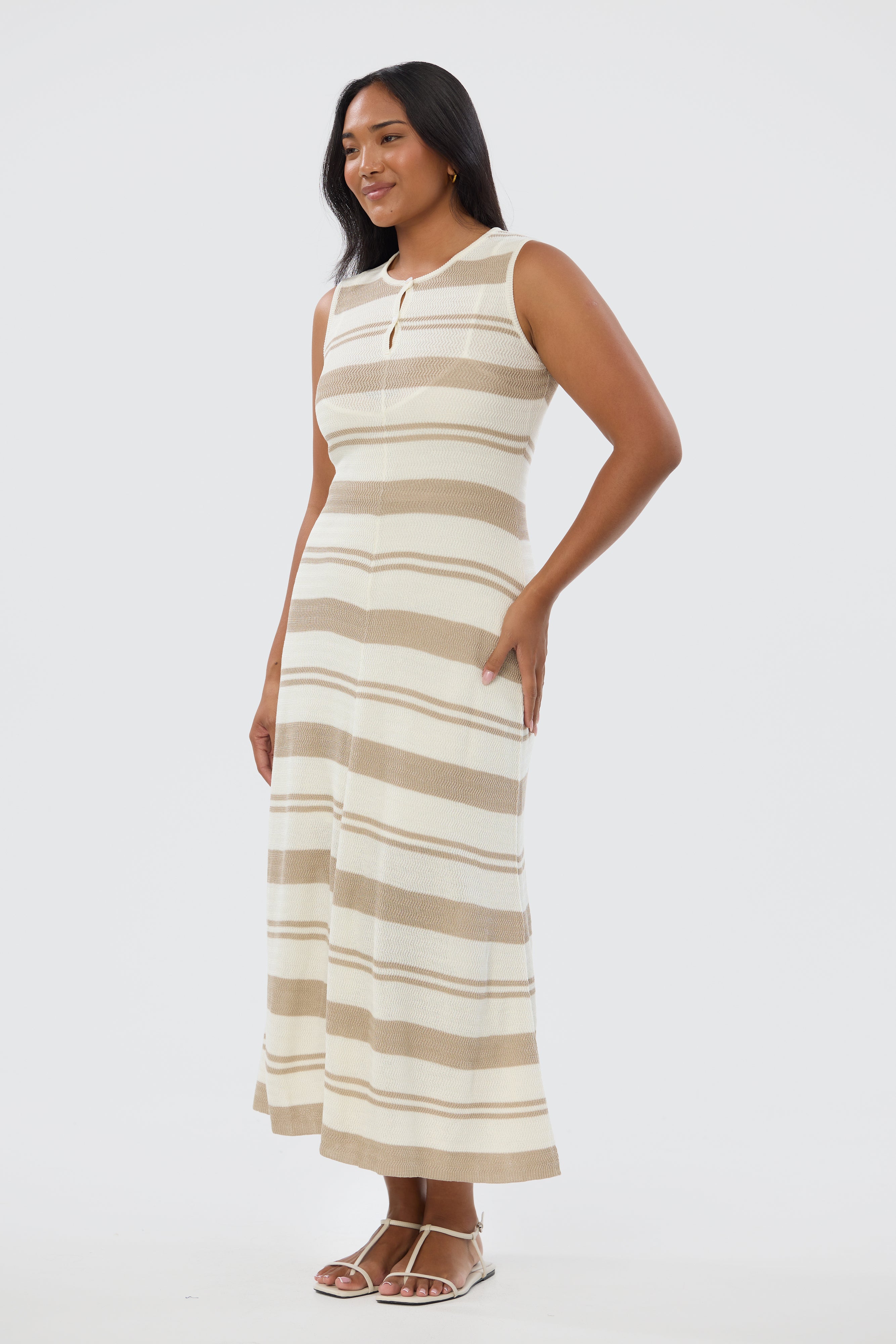 Crochet Sleeveless Dress - Wheat Stripe - Image 4