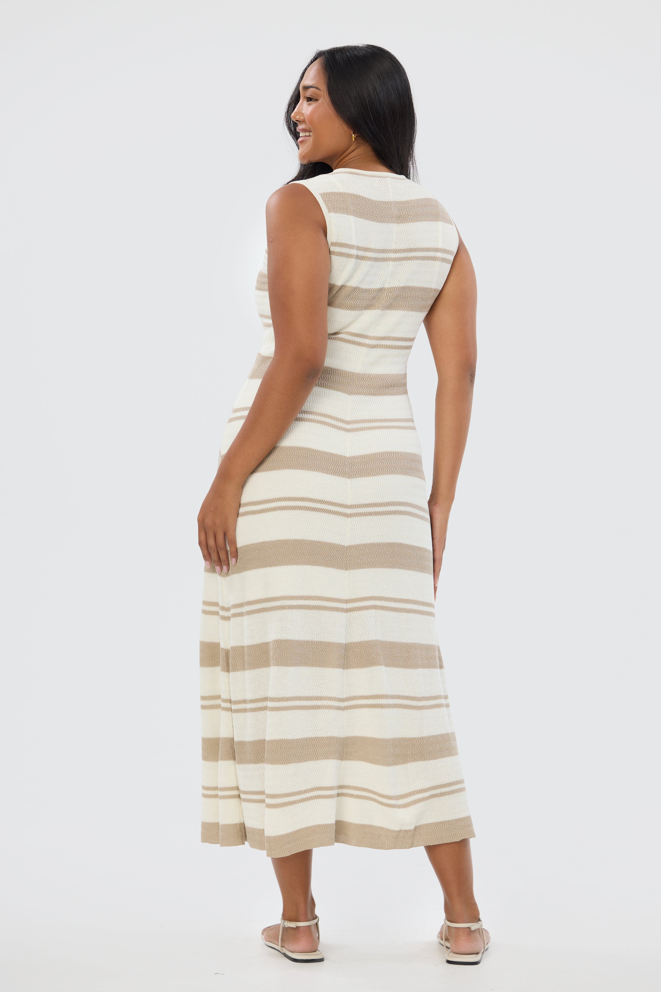 Crochet Sleeveless Dress - Wheat Stripe - Image 5