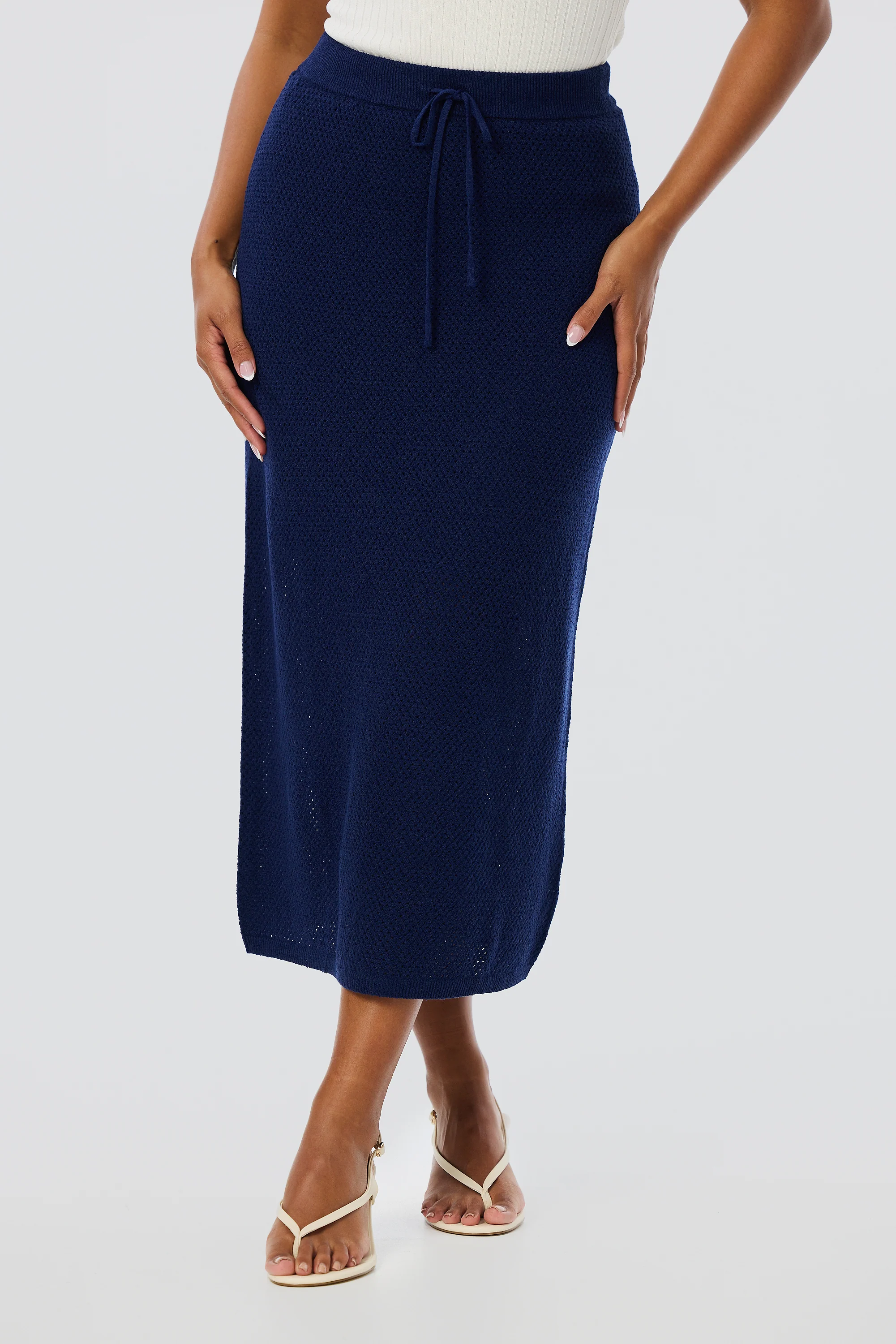 Crochet Straight Midi Skirt - Indigo Blue - Image 3