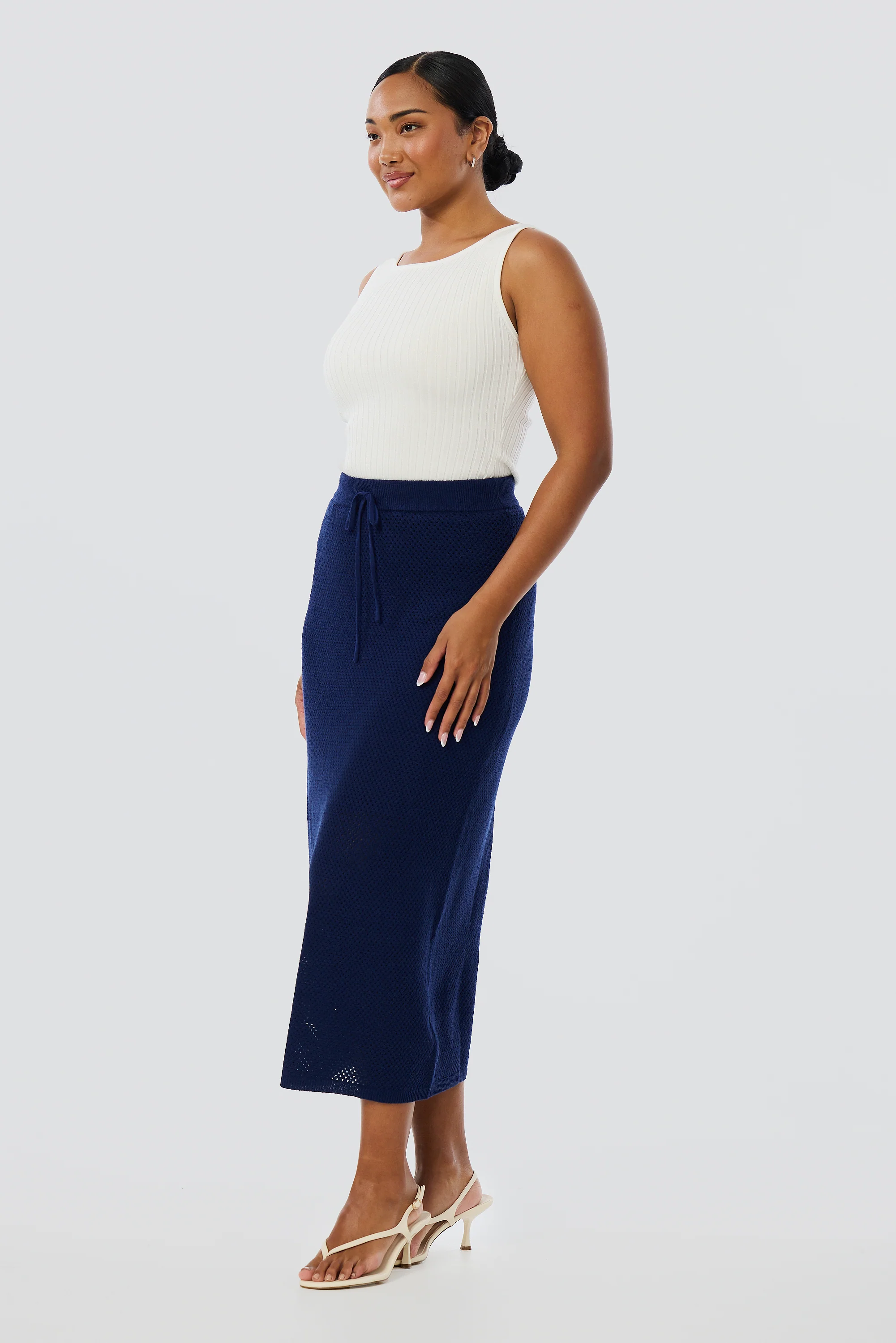 Crochet Straight Midi Skirt - Indigo Blue - Image 4
