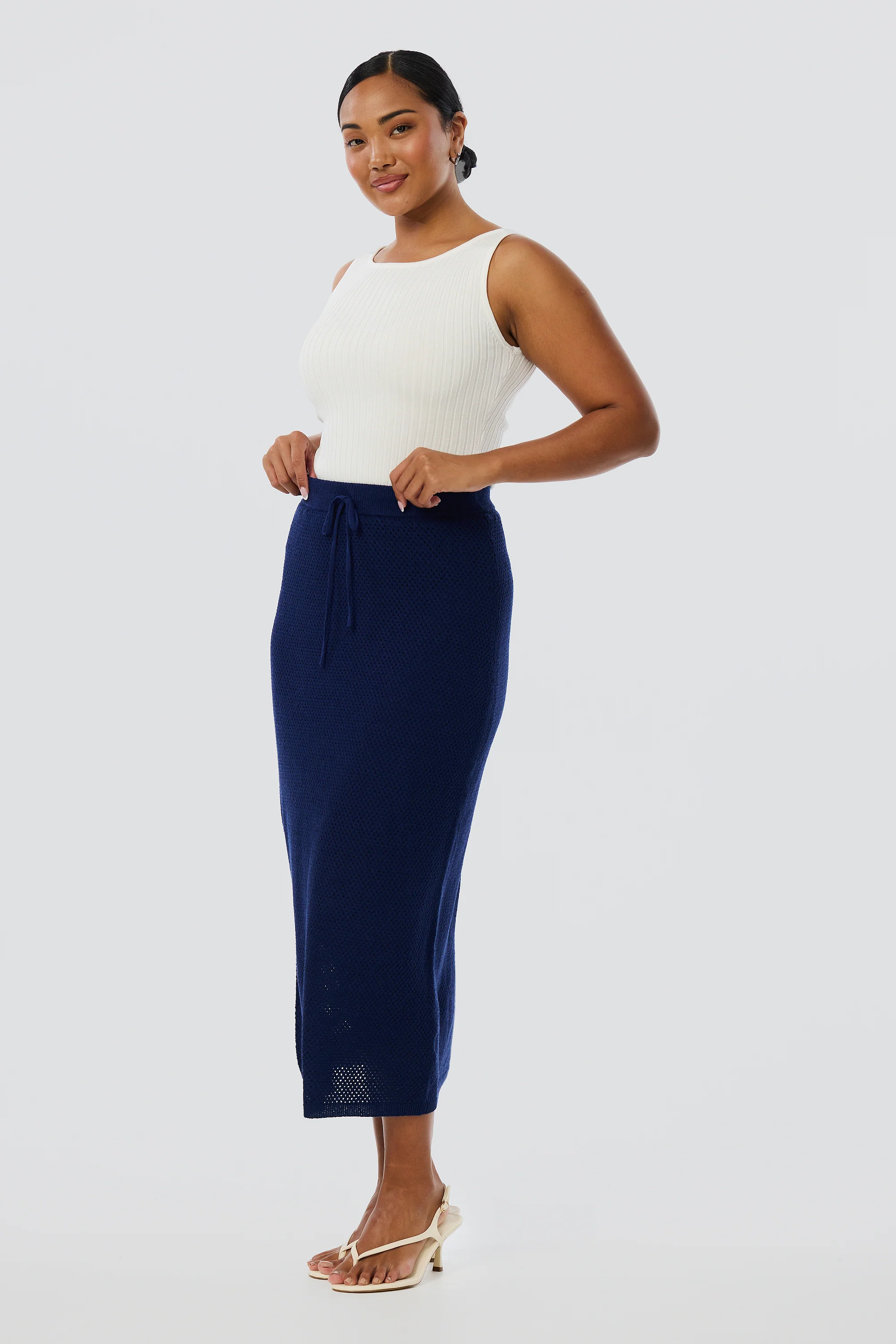 Crochet Straight Midi Skirt - Indigo Blue - Image 5