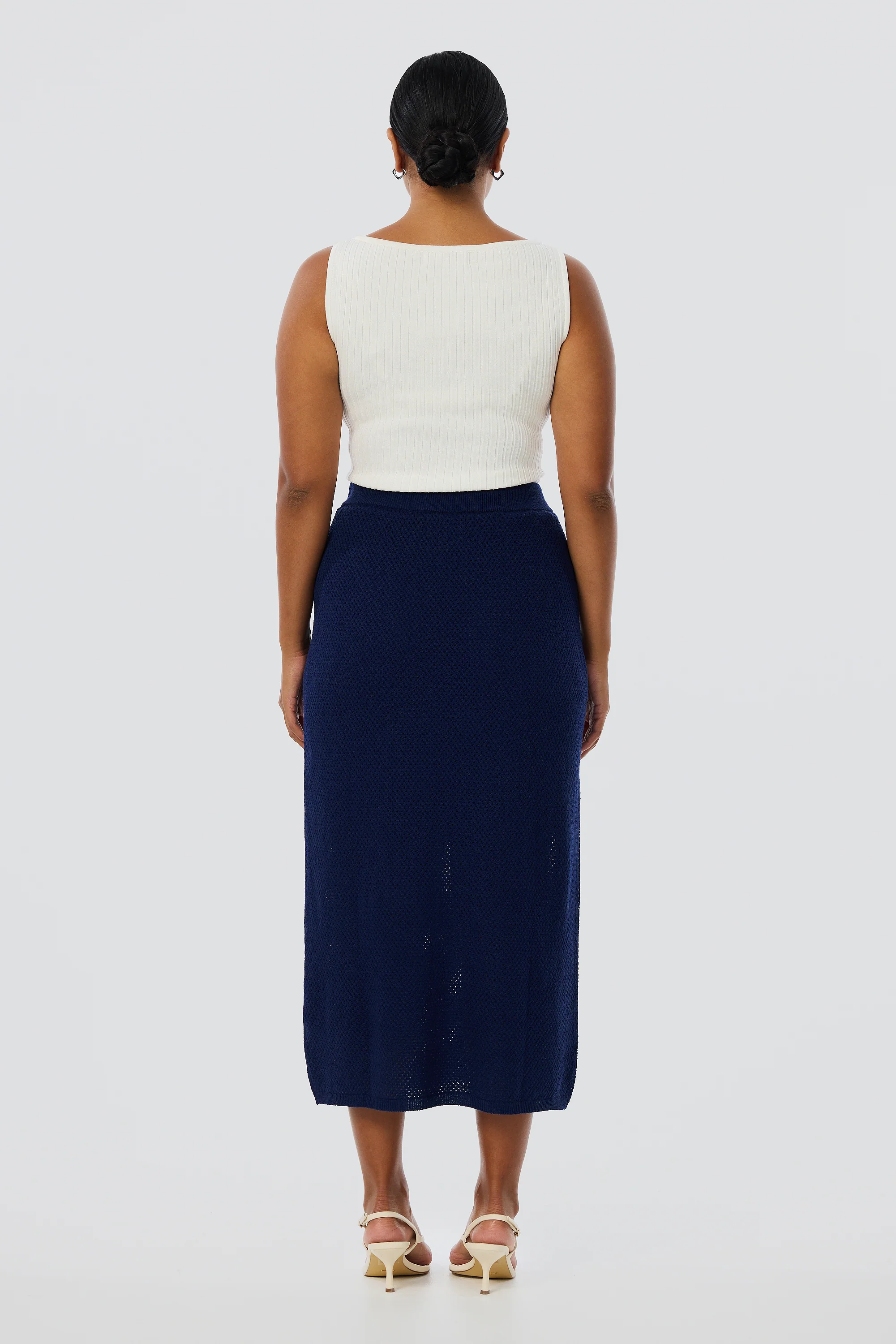 Crochet Straight Midi Skirt - Indigo Blue - Image 6