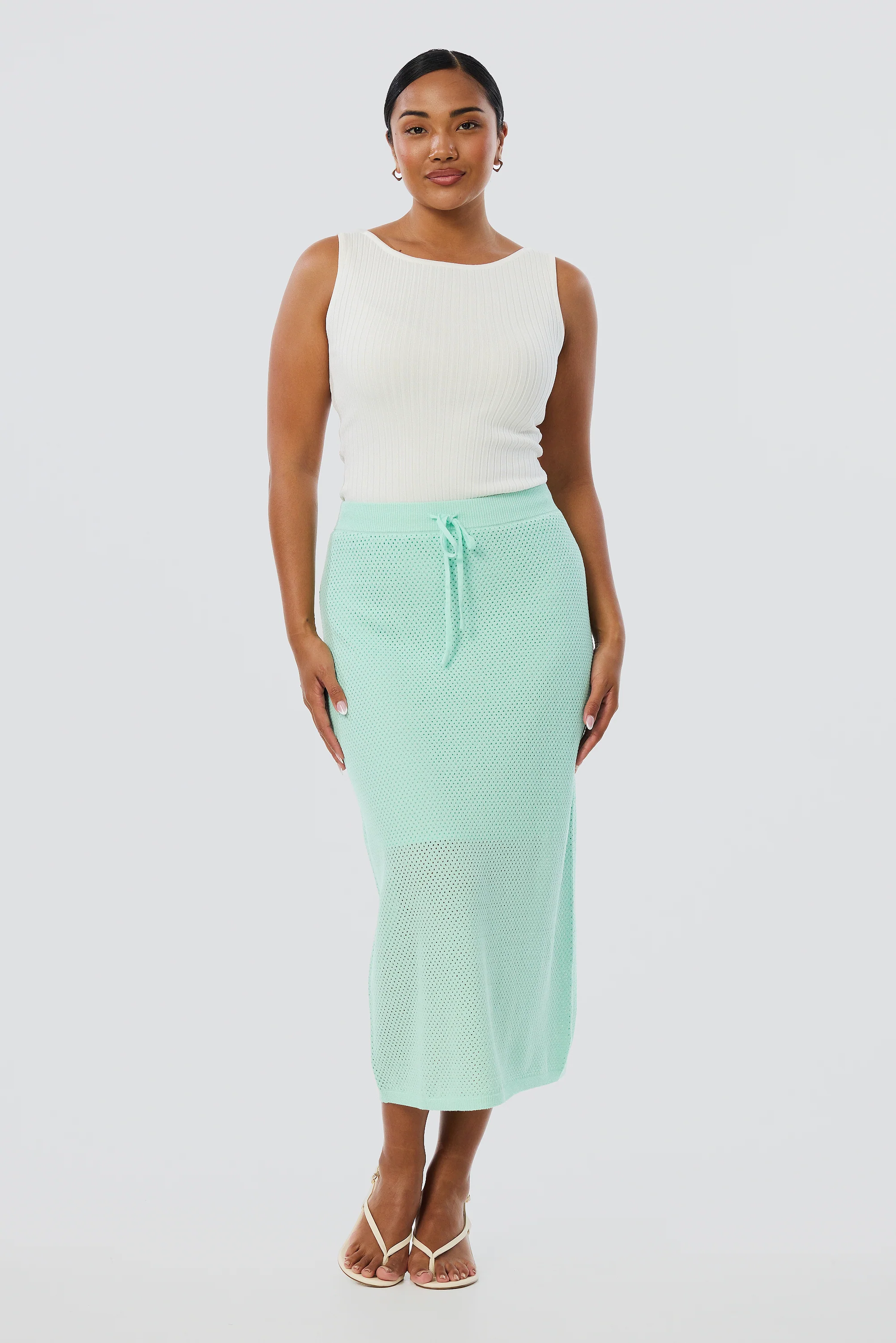 Crochet Straight Midi Skirt - Mint - Image 3