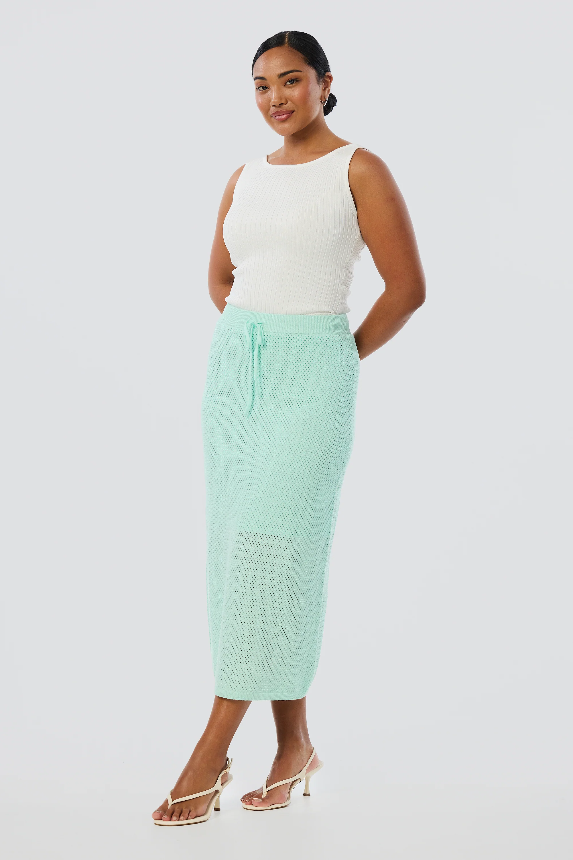 Crochet Straight Midi Skirt - Mint - Image 4