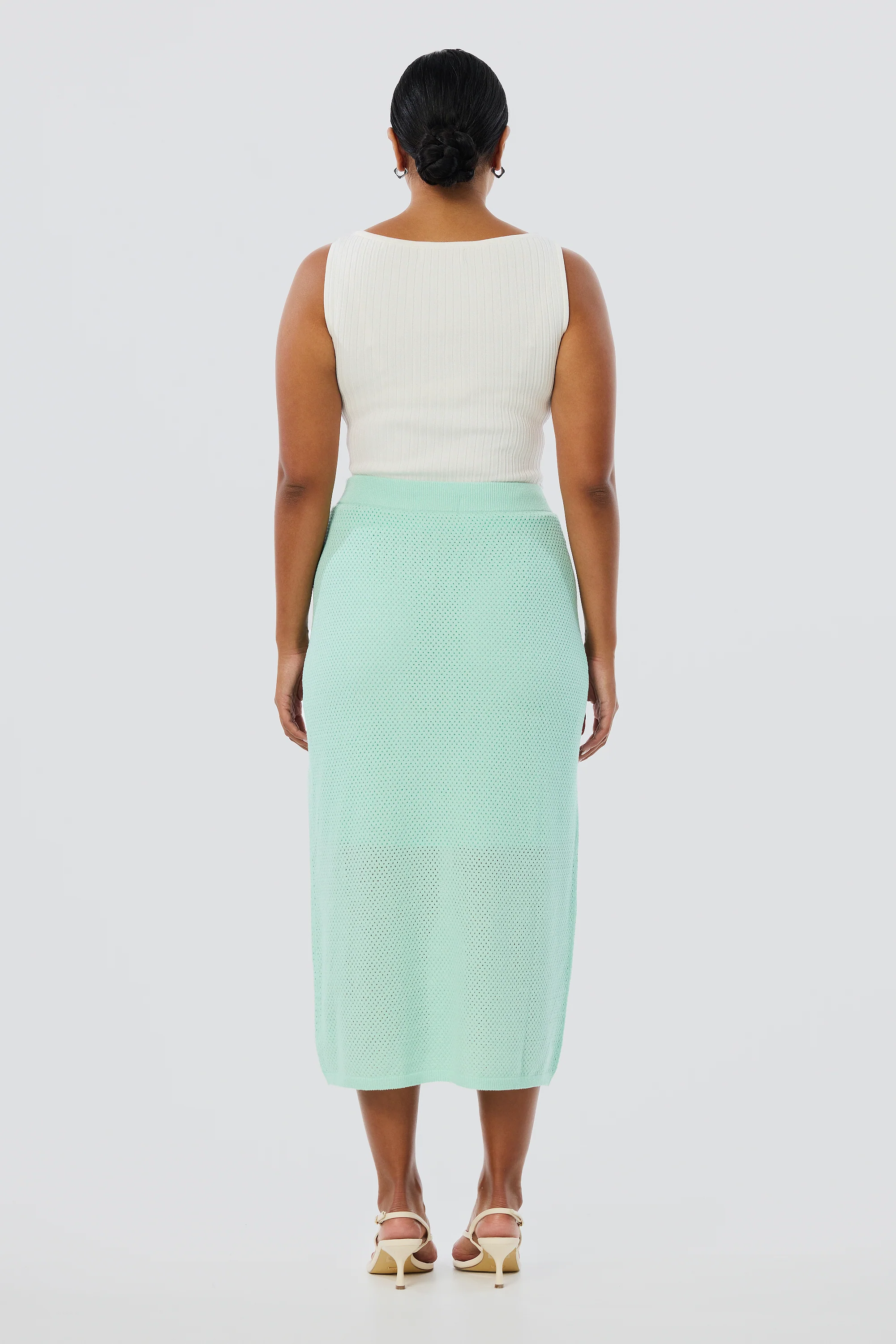 Crochet Straight Midi Skirt - Mint - Image 5