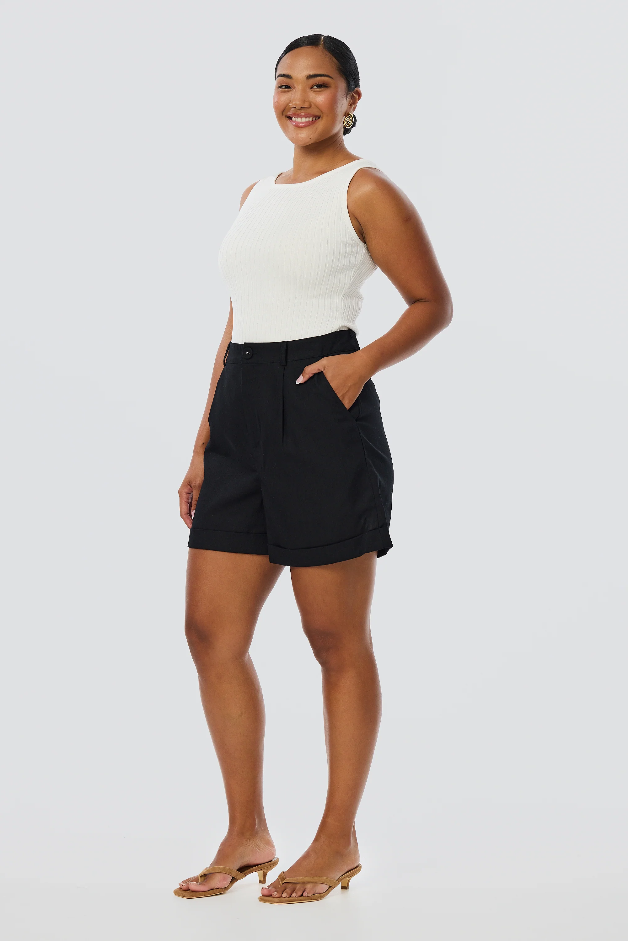 Cuffed Shorts - Black - Image 6