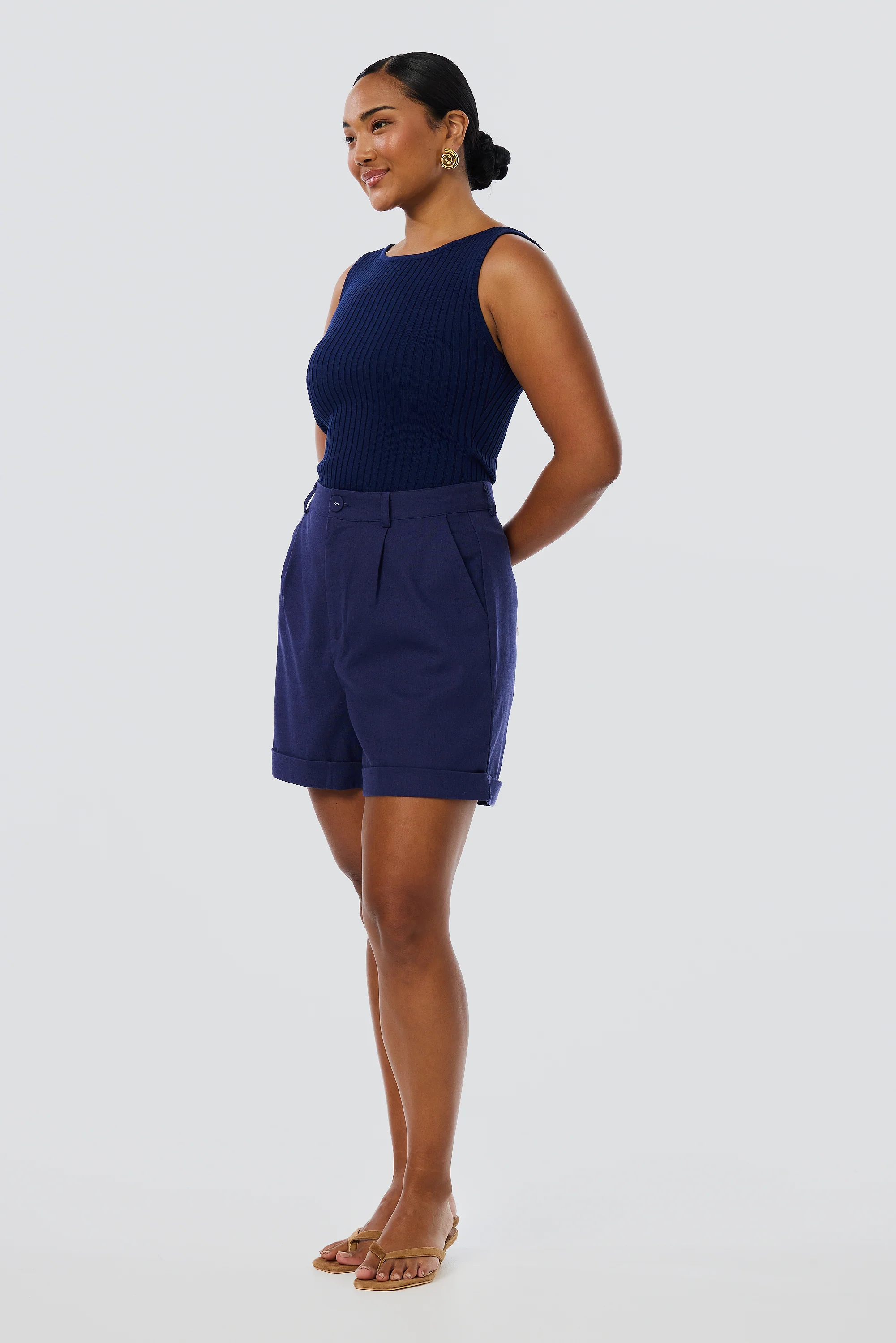 Cuffed Shorts - Indigo Blue - Image 3