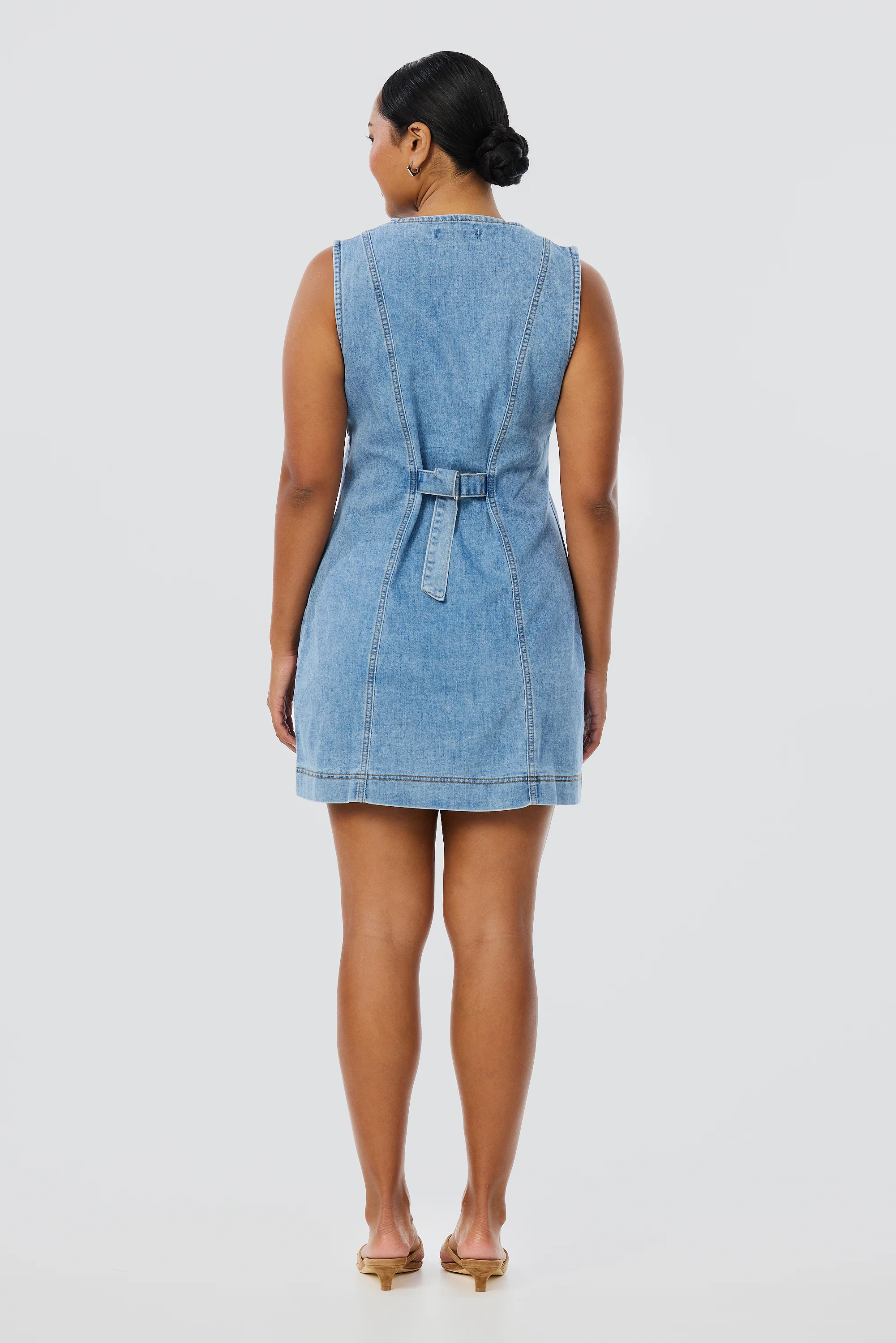 Denim Buttoned Mini Dress - Mid Blue Wash - Image 6