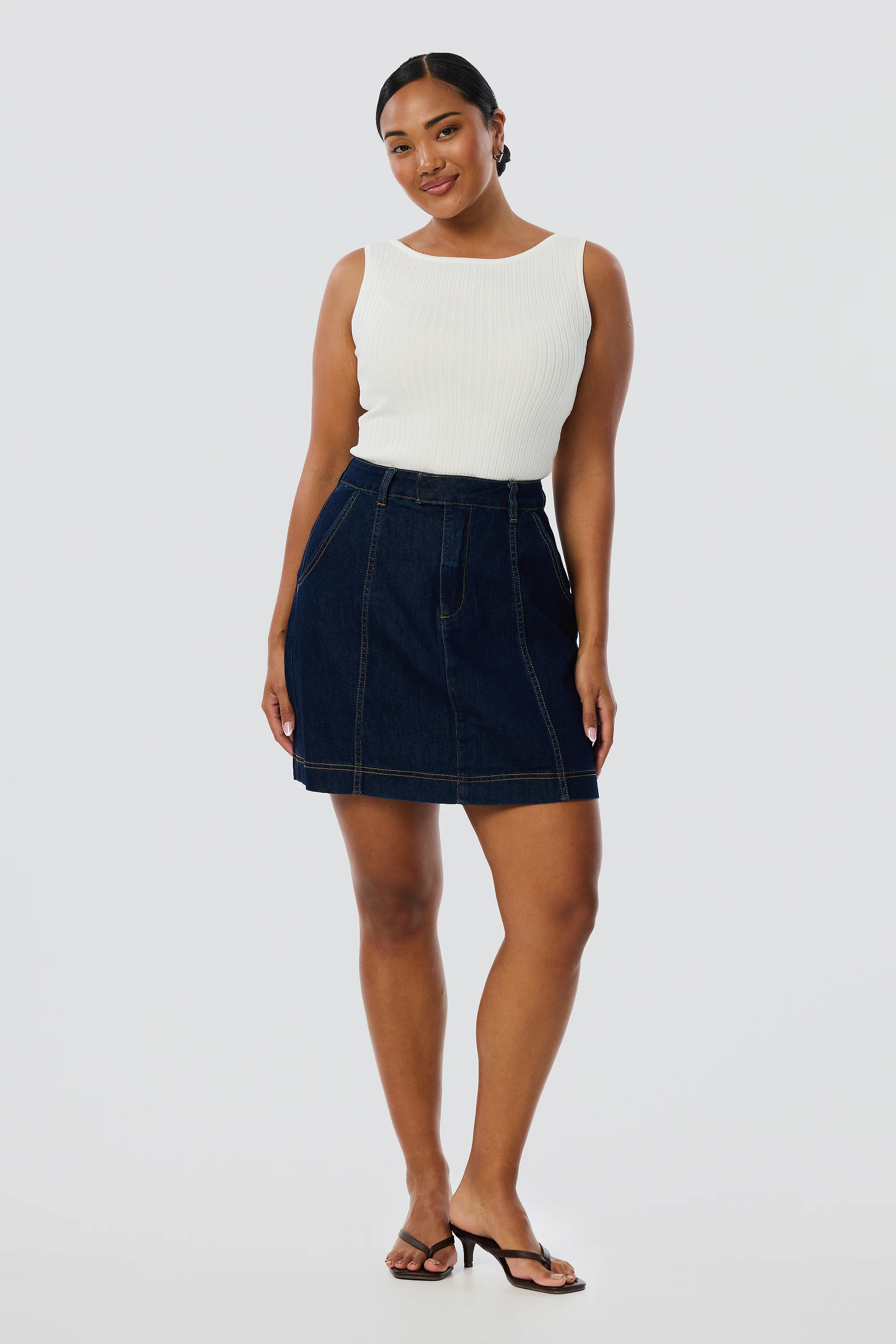 Denim Panelled Mini Skirt - Indigo - Image 2