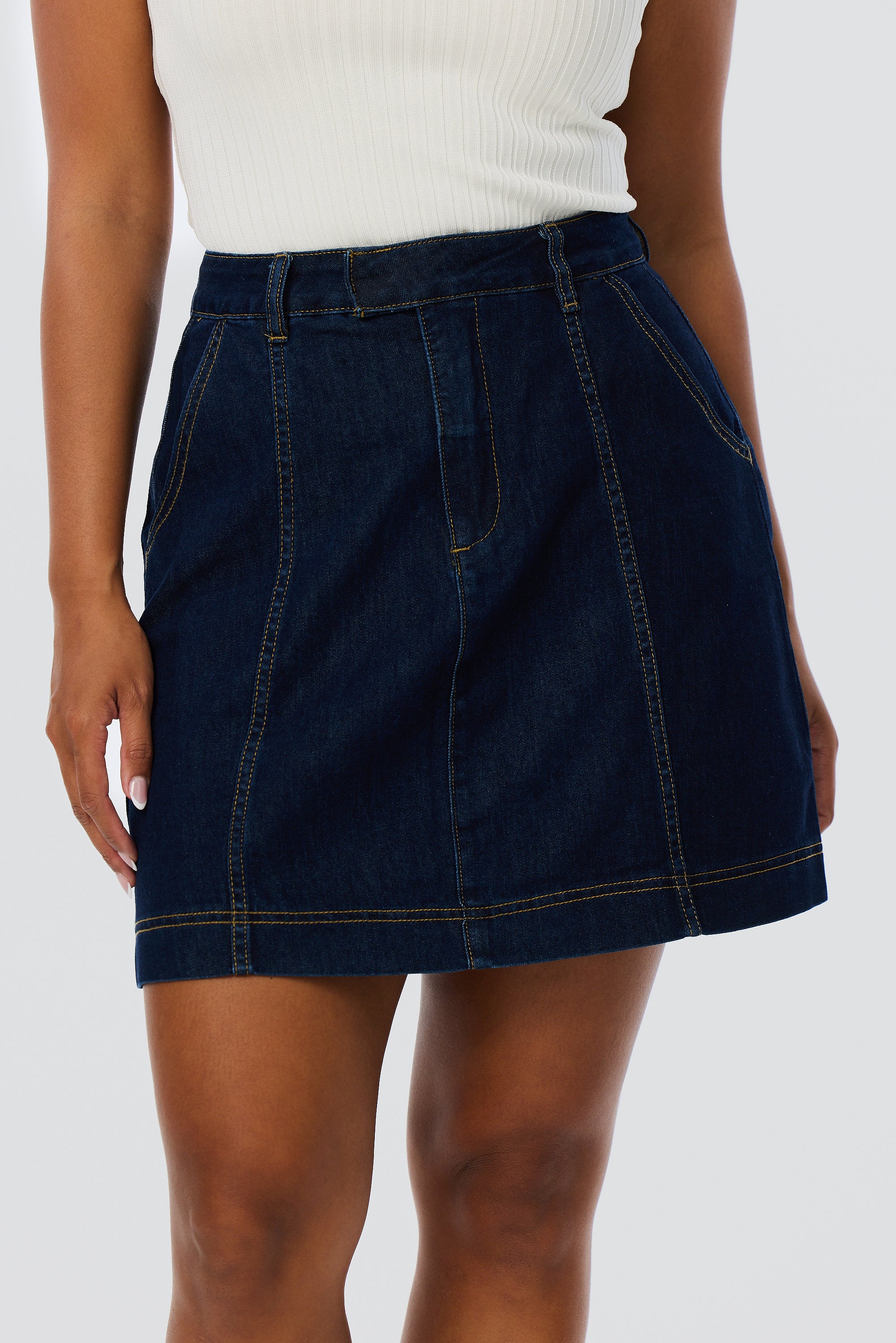 Denim Panelled Mini Skirt - Indigo - Image 3