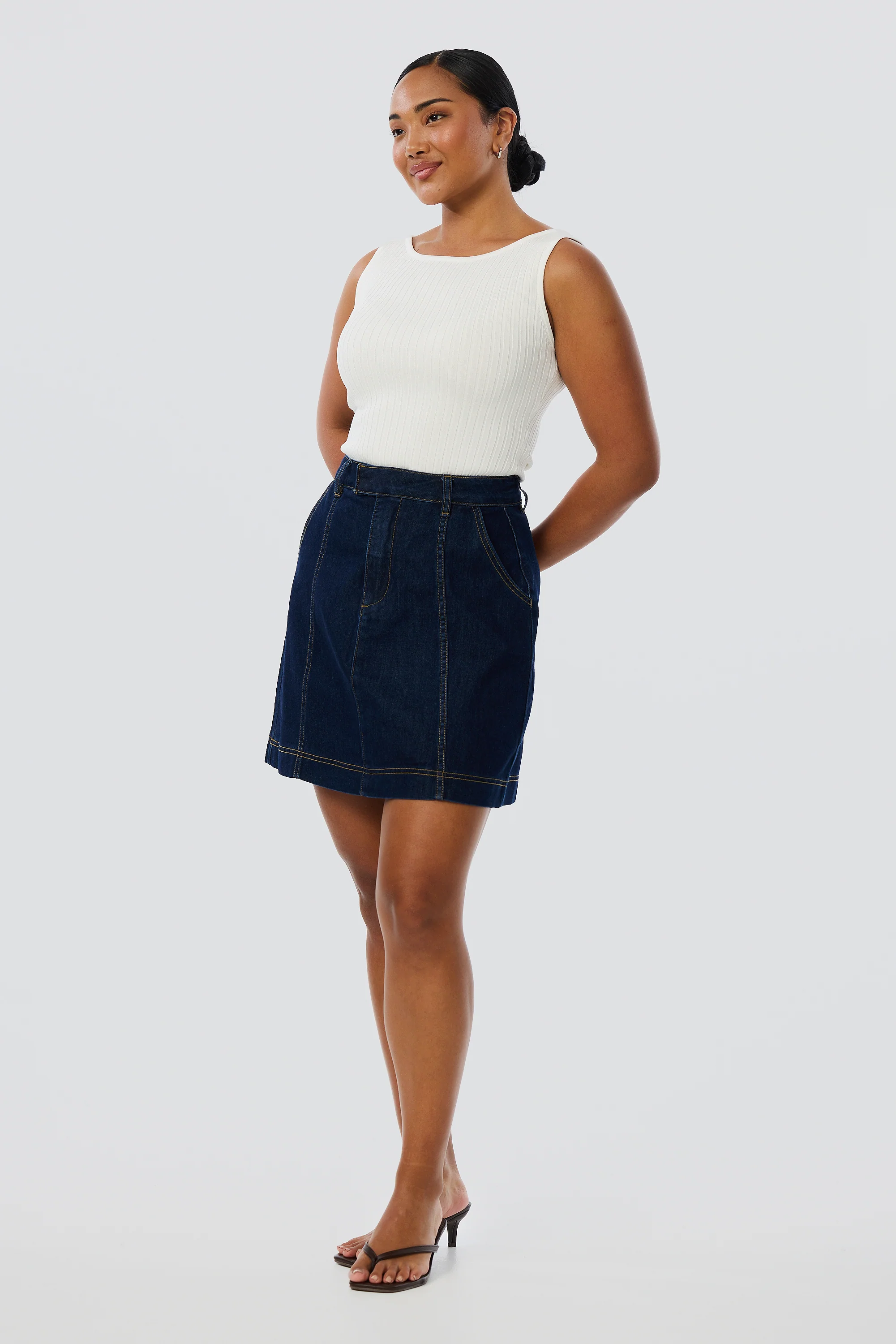 Denim Panelled Mini Skirt - Indigo - Image 4