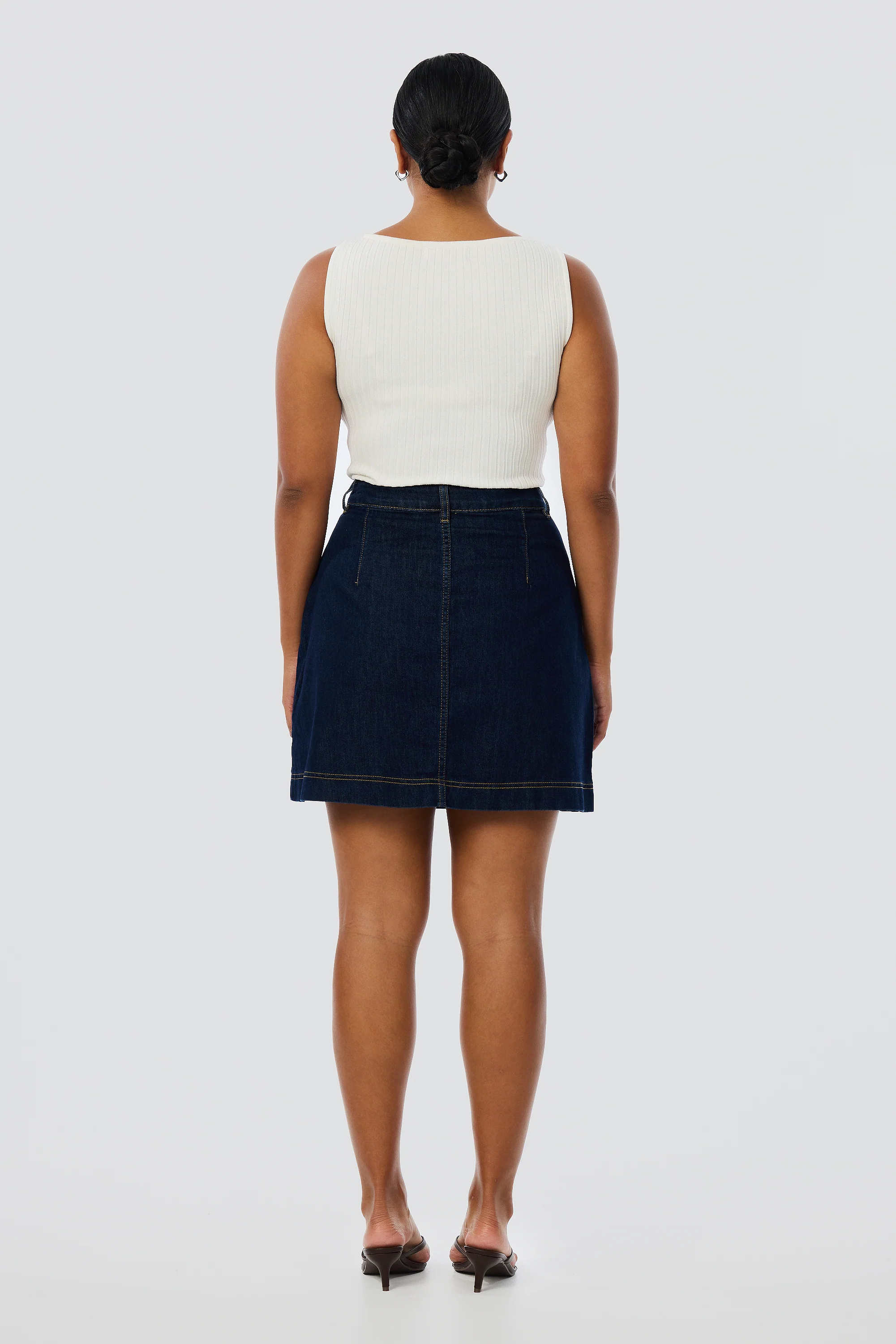 Denim Panelled Mini Skirt - Indigo - Image 5