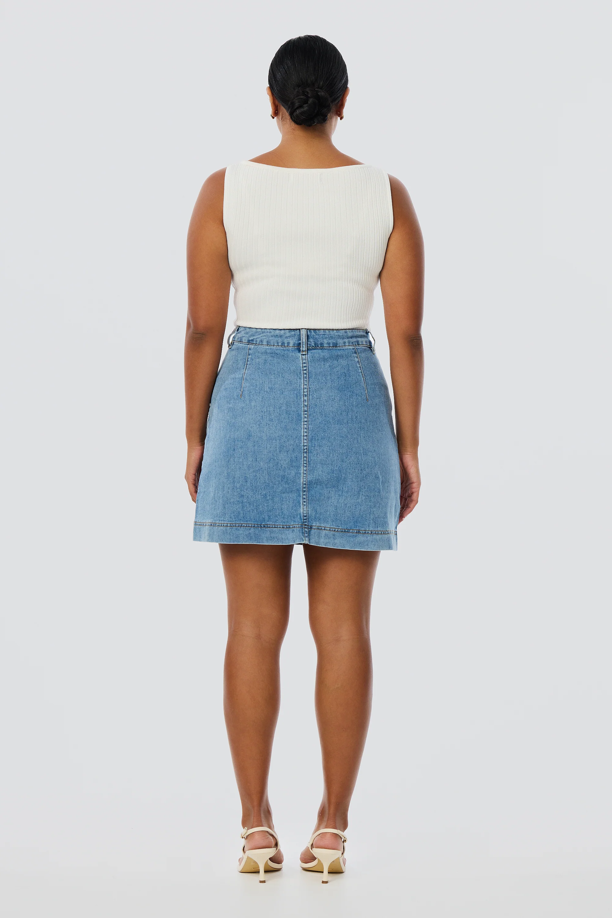 Denim Panelled Mini Skirt - Mid Blue Wash - Image 5